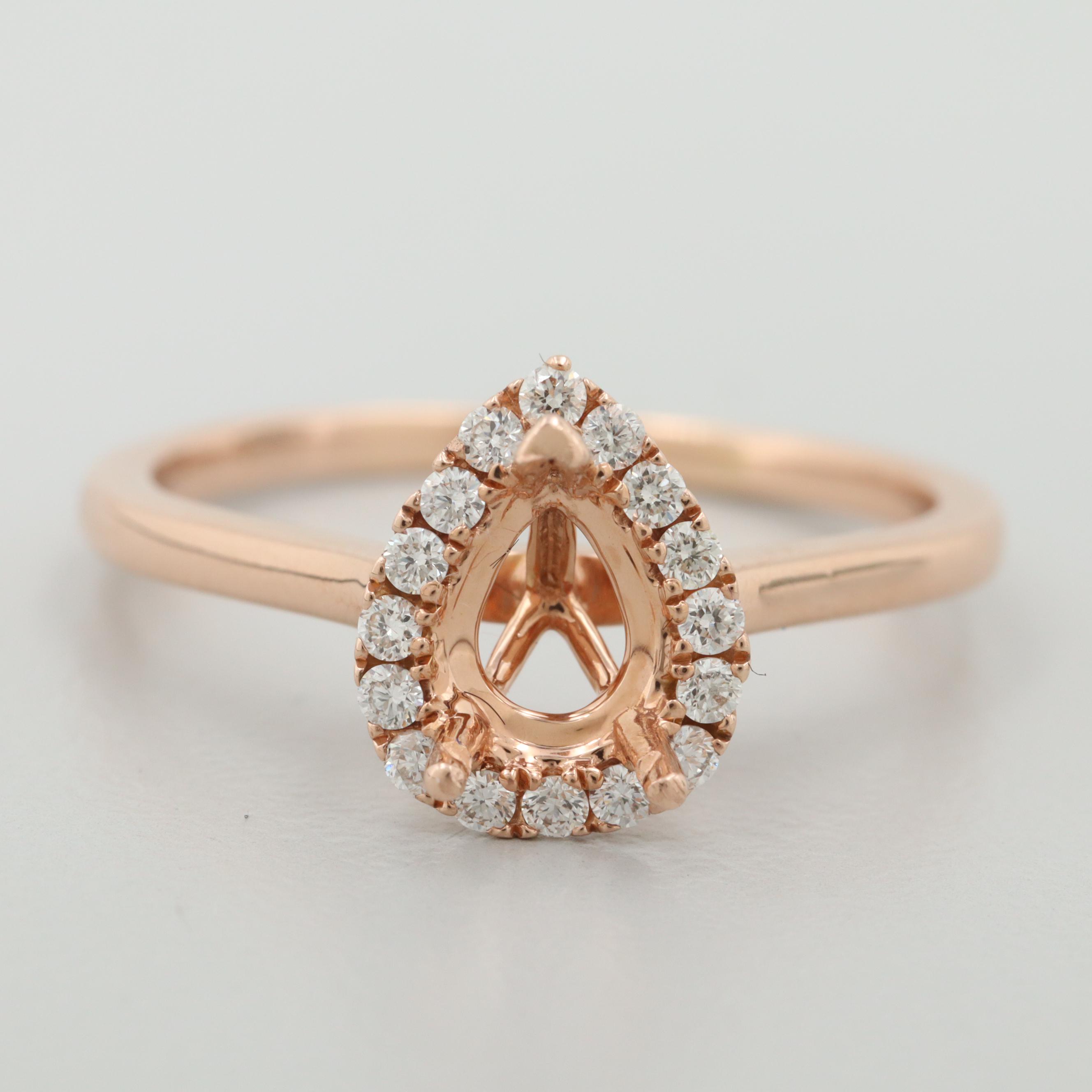 14K Rose Gold Diamond Semi-Mount Ring