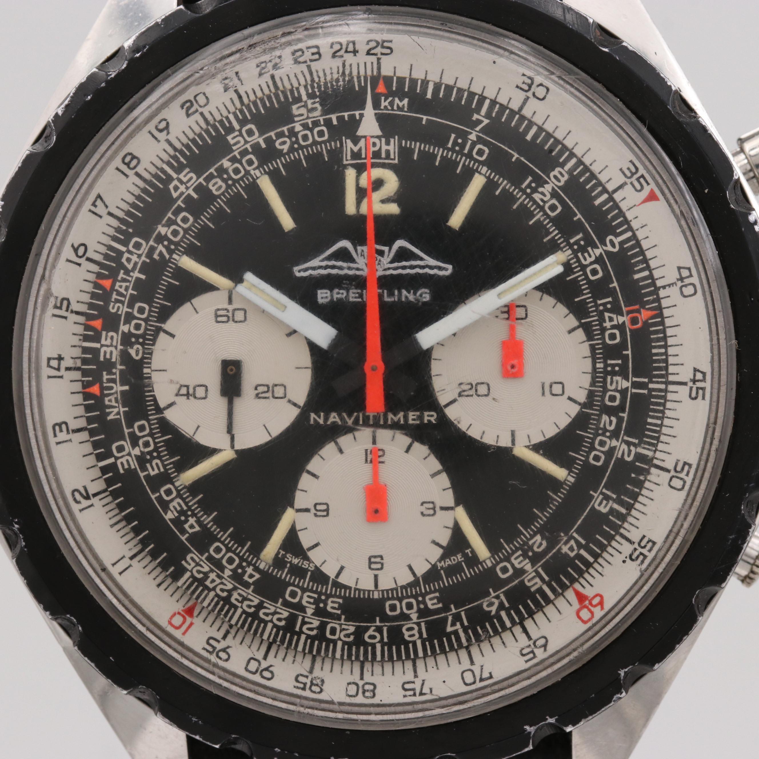 Vintage Breitling Navitimer Stainless Steel Stem Wind Chronograph Watch