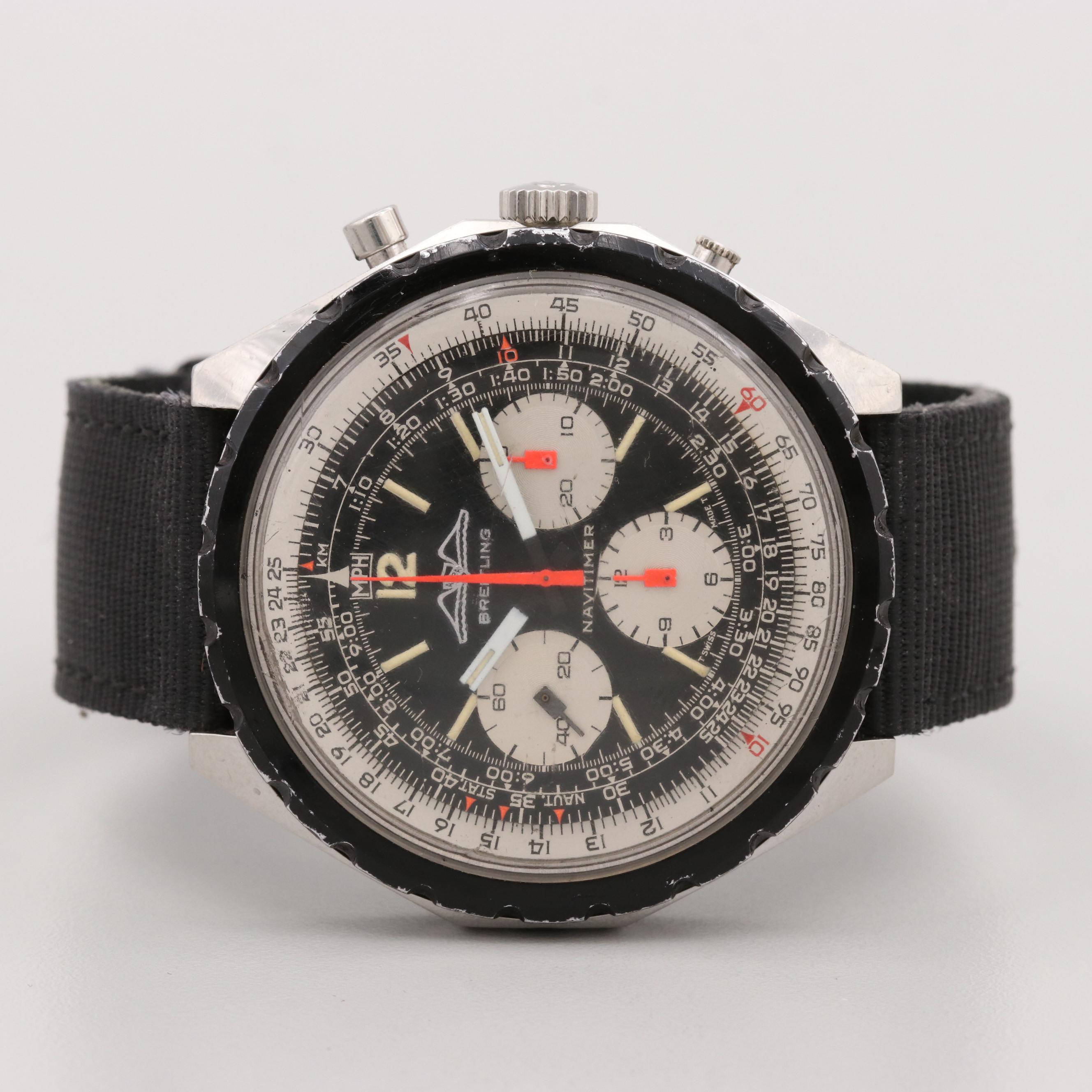 Vintage Breitling Navitimer Stainless Steel Stem Wind Chronograph Watch