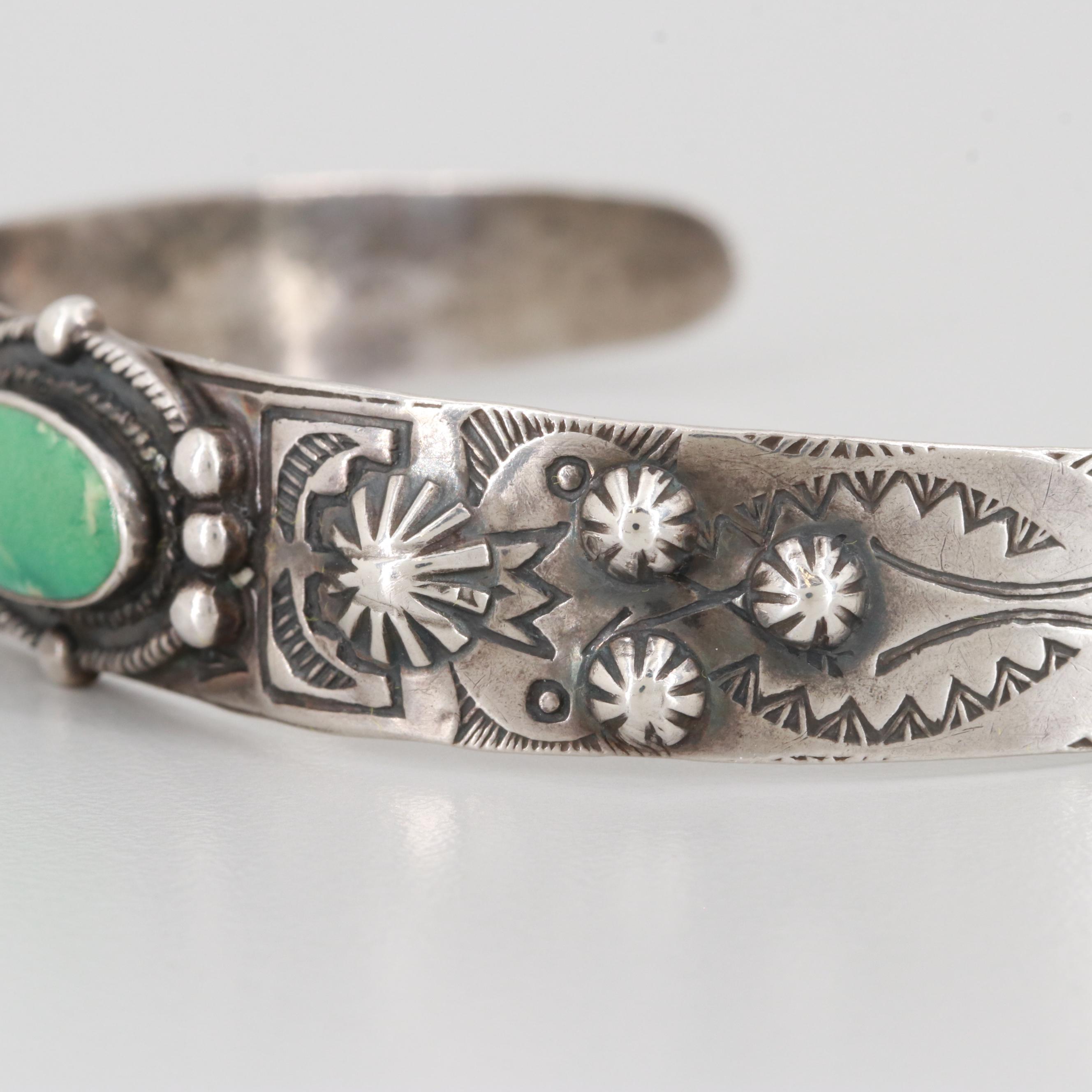 Southwestern Style Sterling Silver Turquoise Cuff Bracelet