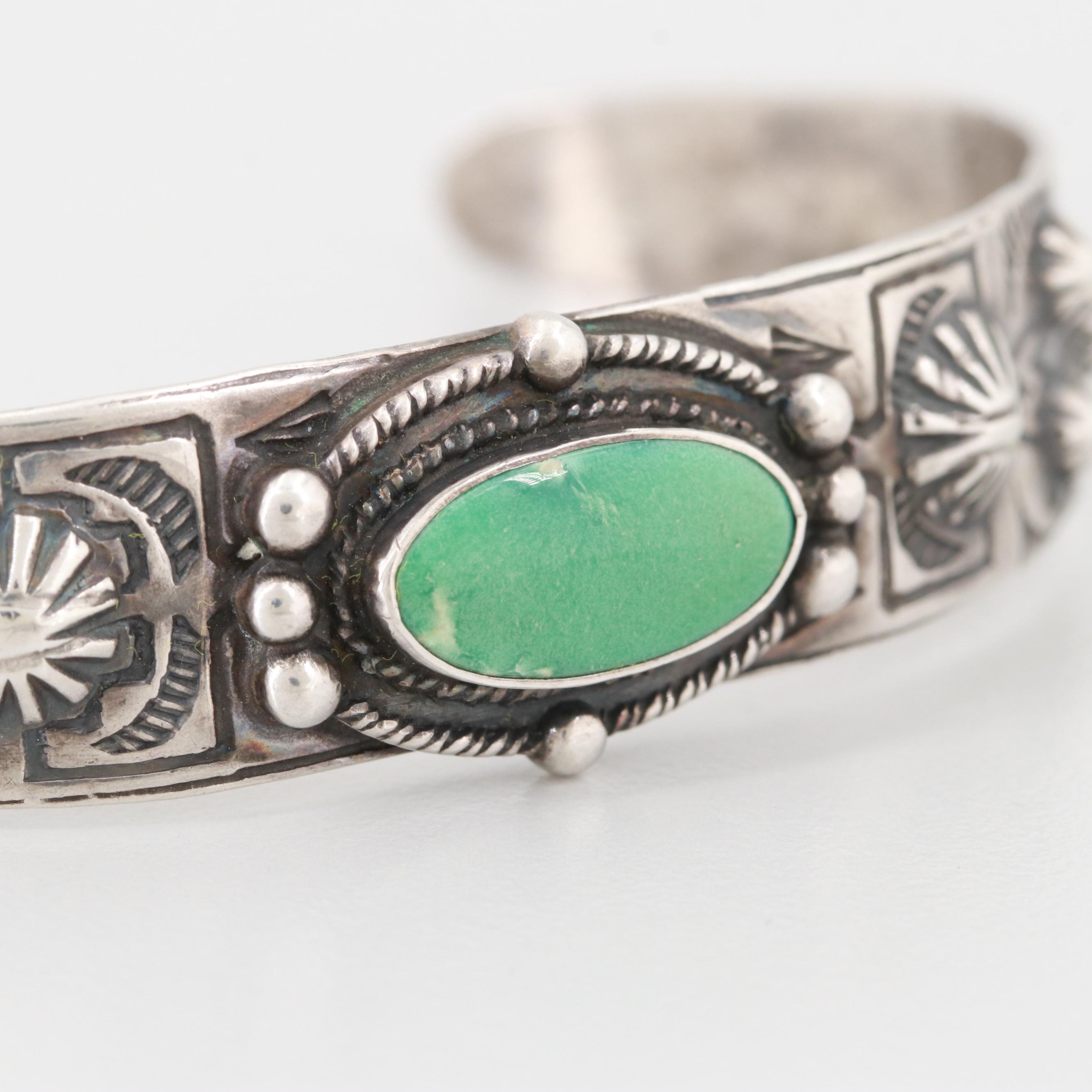Southwestern Style Sterling Silver Turquoise Cuff Bracelet