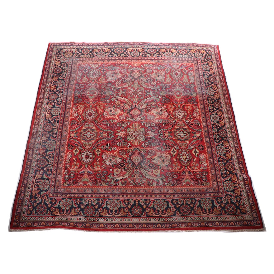 Hand-Knotted Persian Mahal Wool Room Sized Rug, Mid-Century