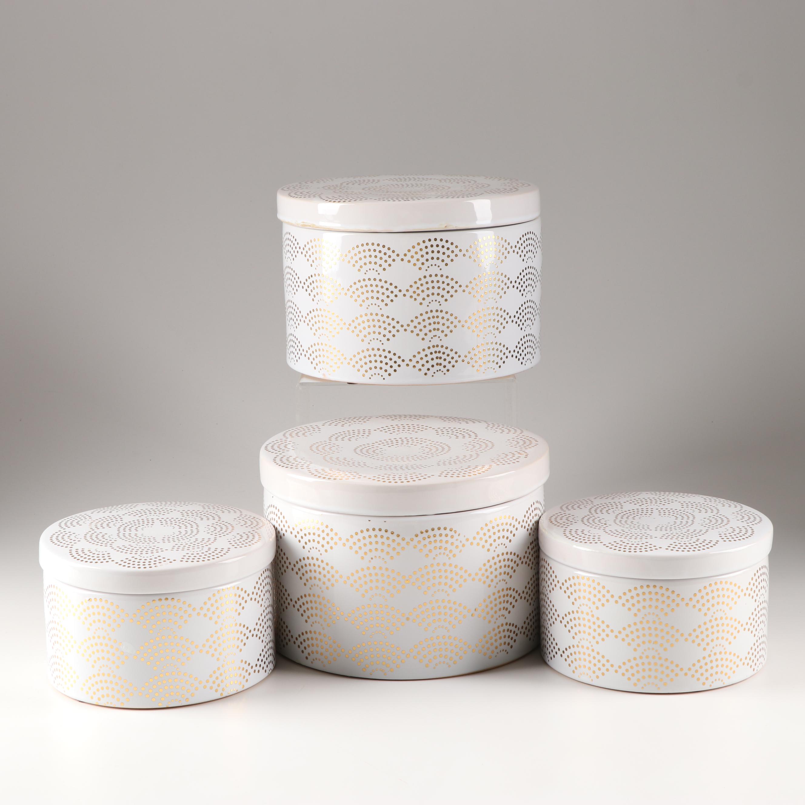Contemporary White and Gold Storage Canisters