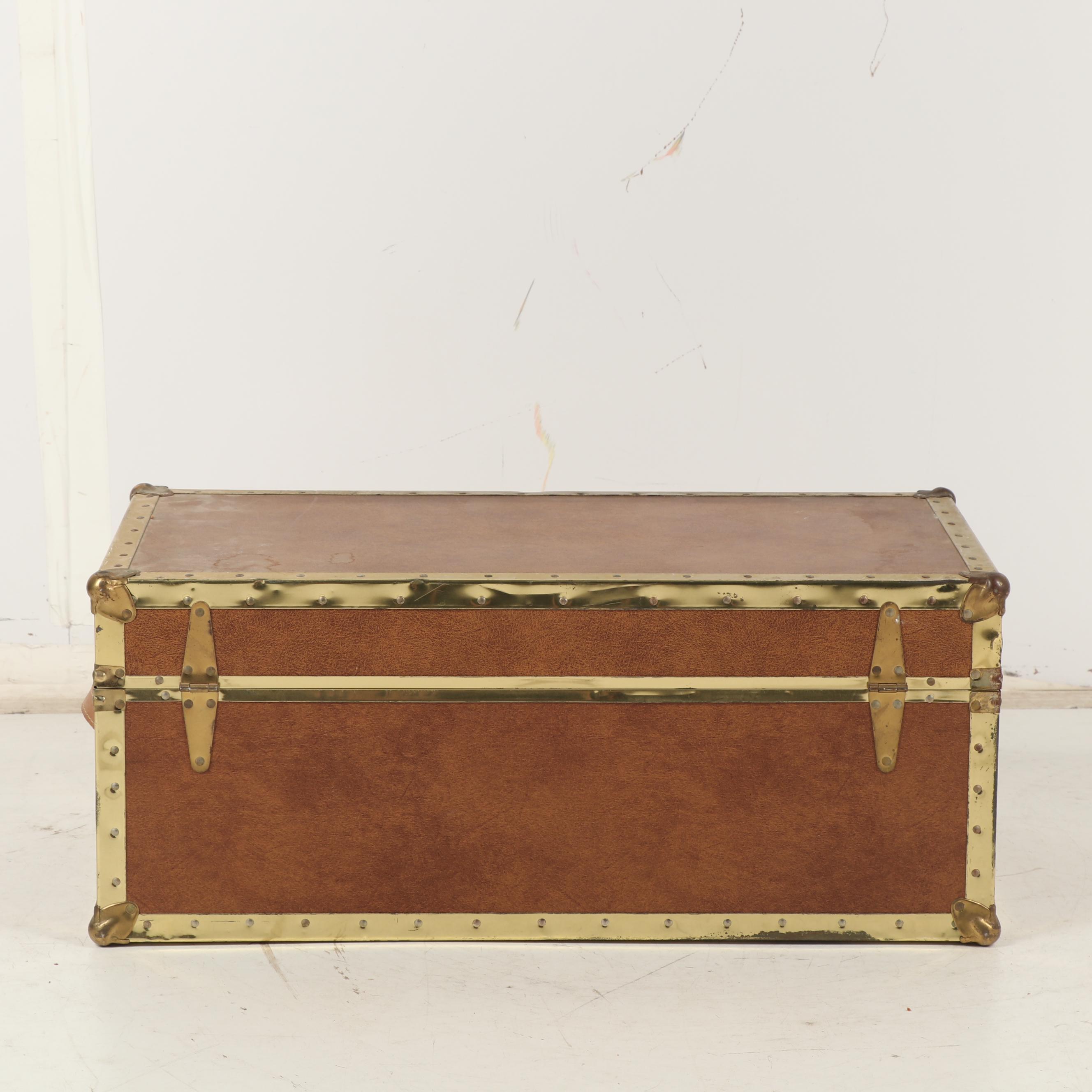 Vintage Metal Foot Locker with Leather