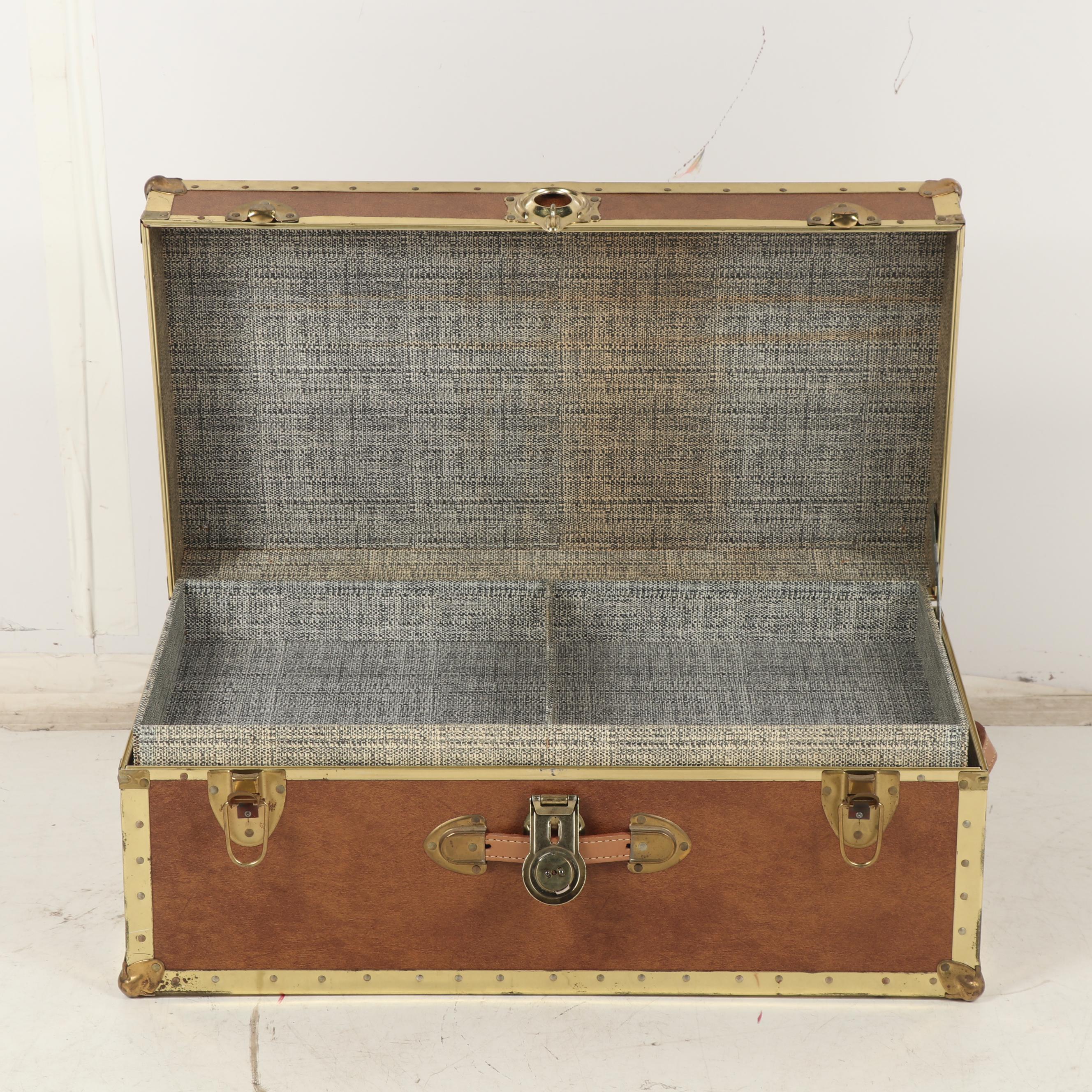 Vintage Metal Foot Locker with Leather