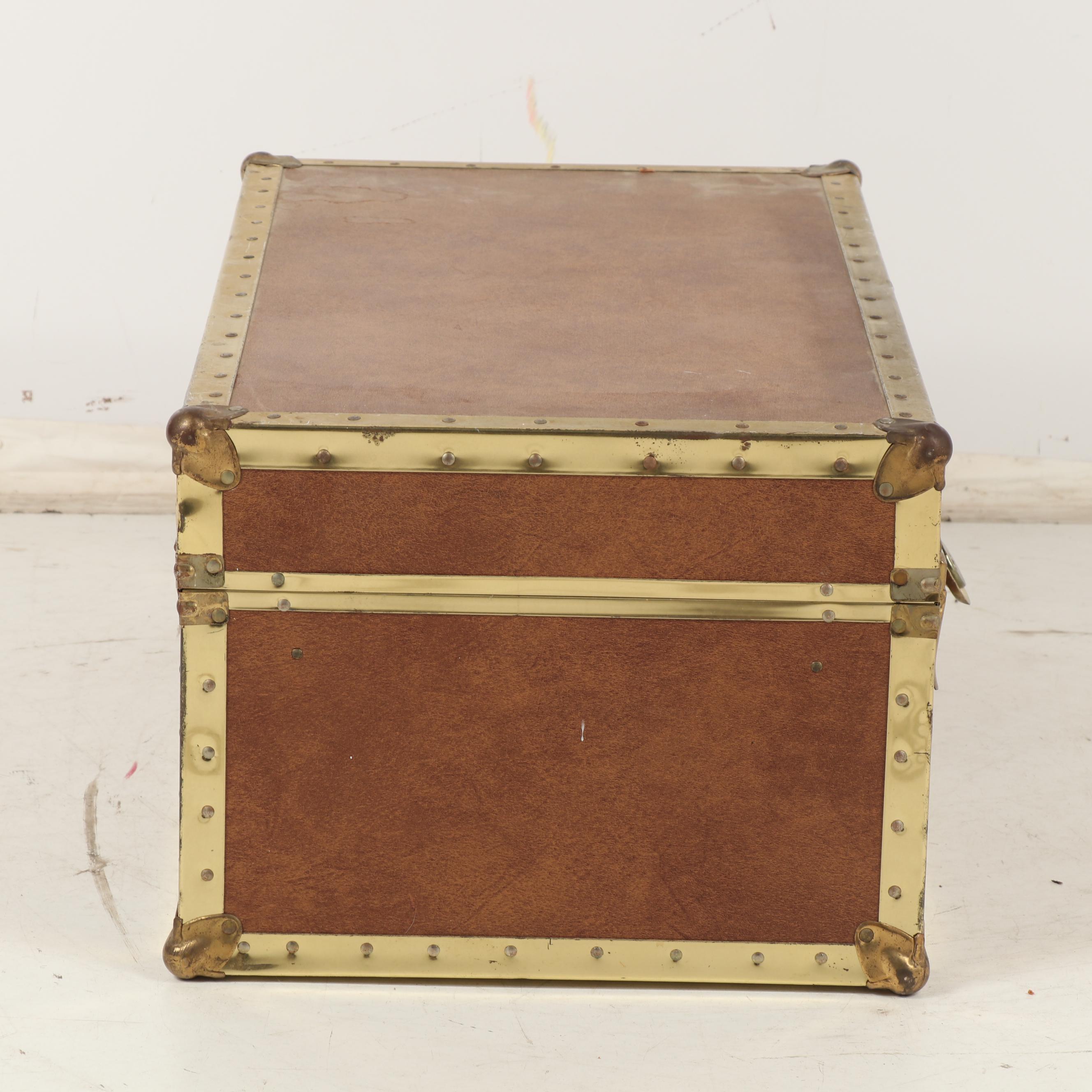 Vintage Metal Foot Locker with Leather