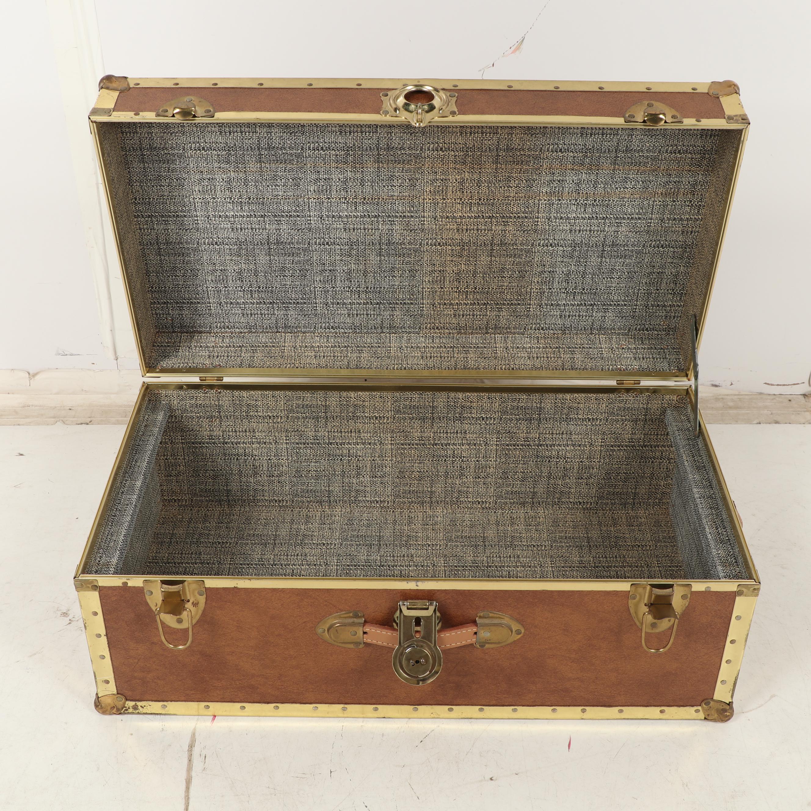 Vintage Metal Foot Locker with Leather