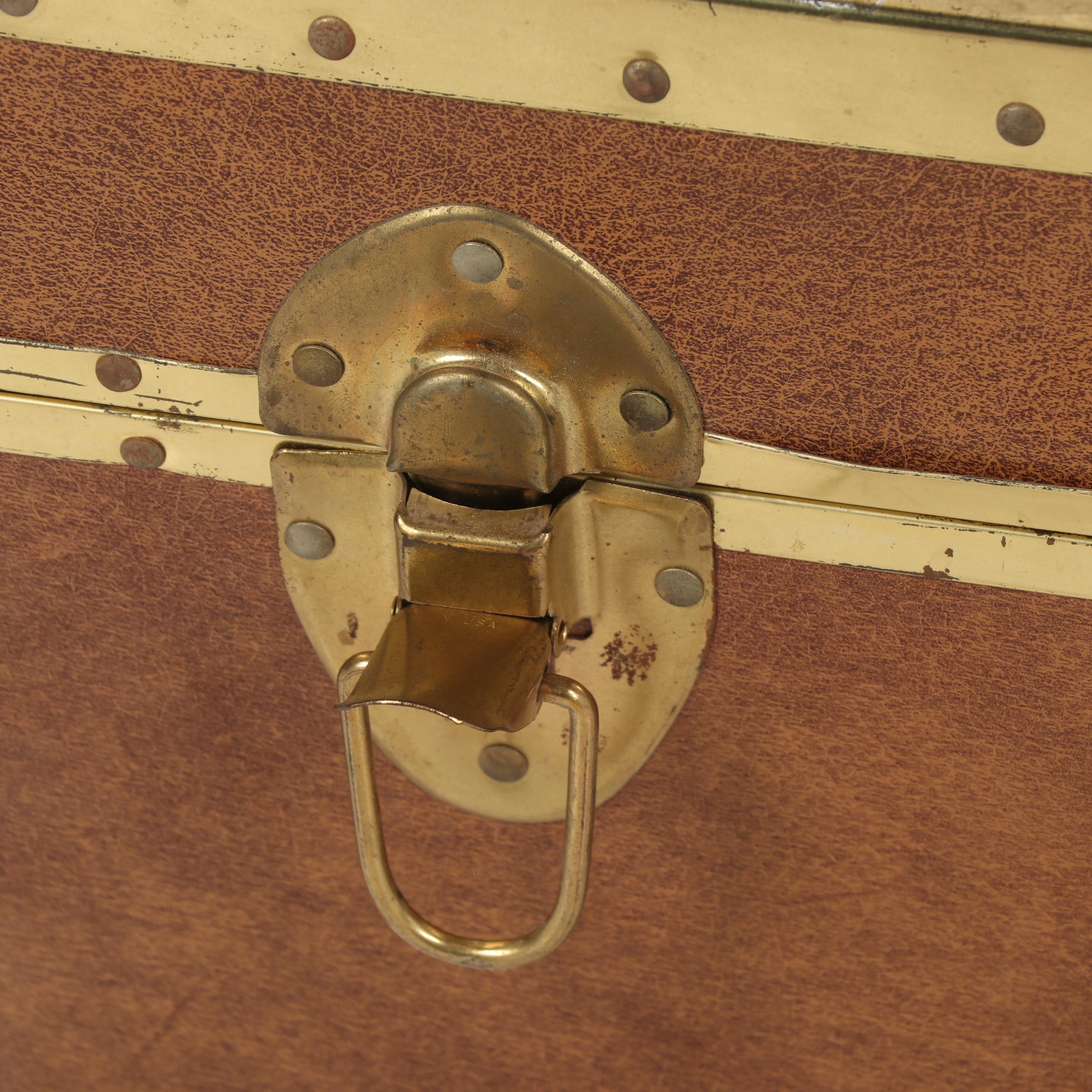 Vintage Metal Foot Locker with Leather