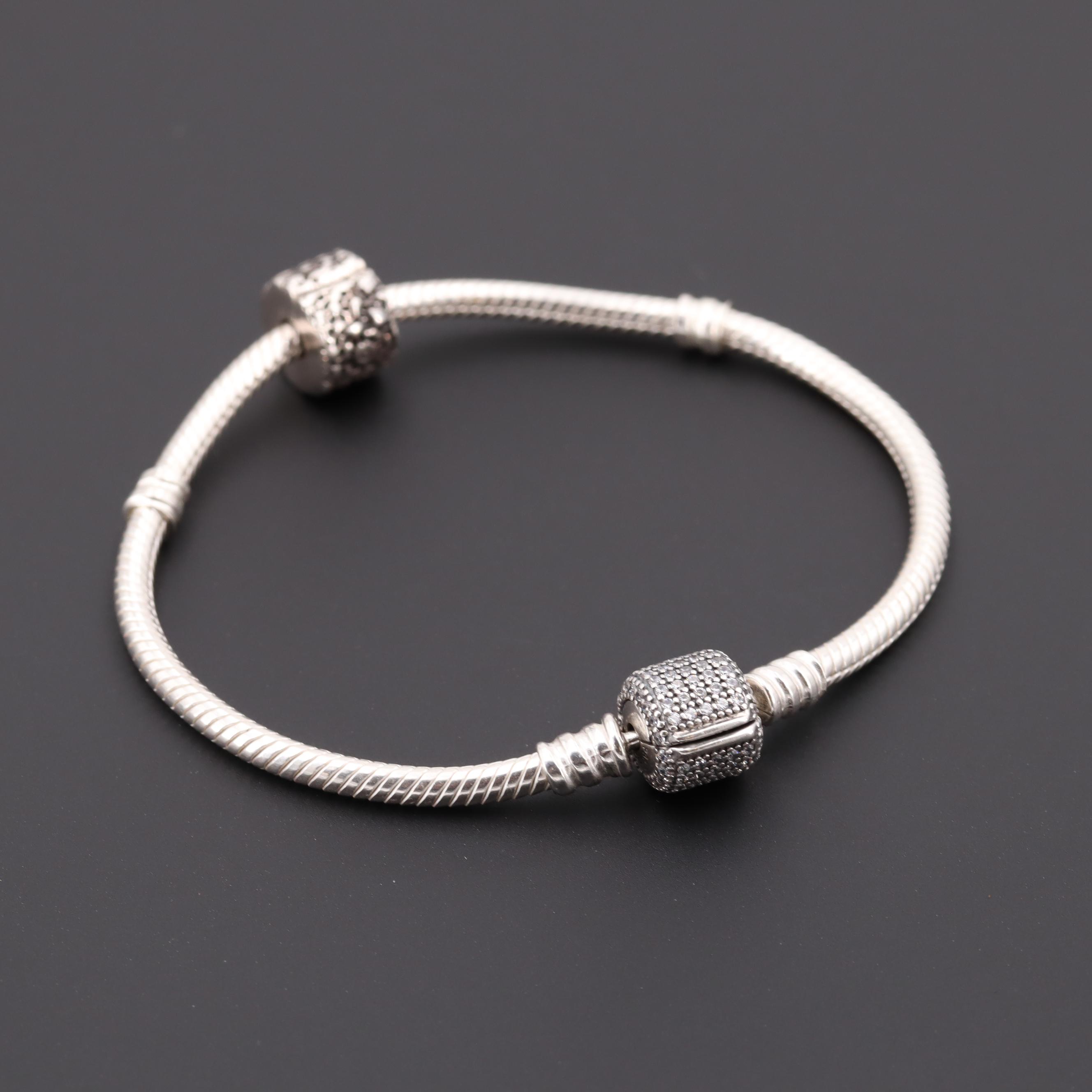 Pandora Sterling Silver Glass Bracelet with Clip