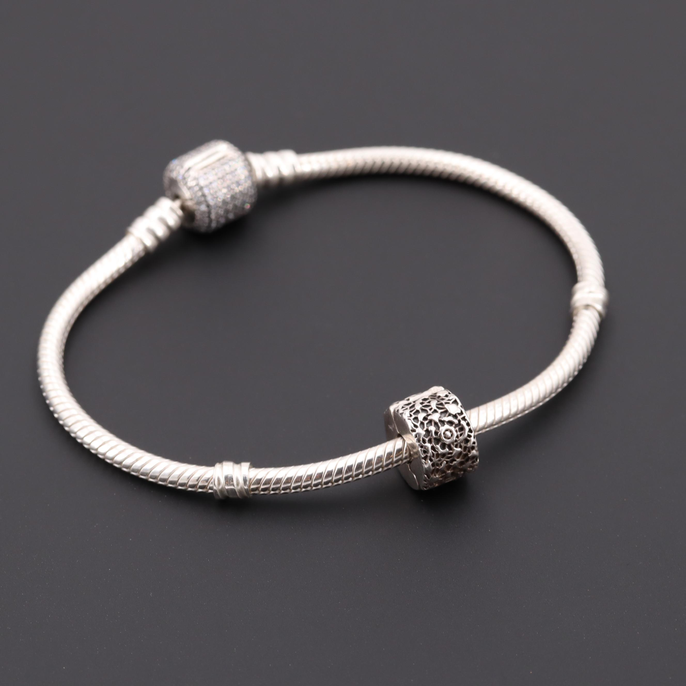 Pandora Sterling Silver Glass Bracelet with Clip