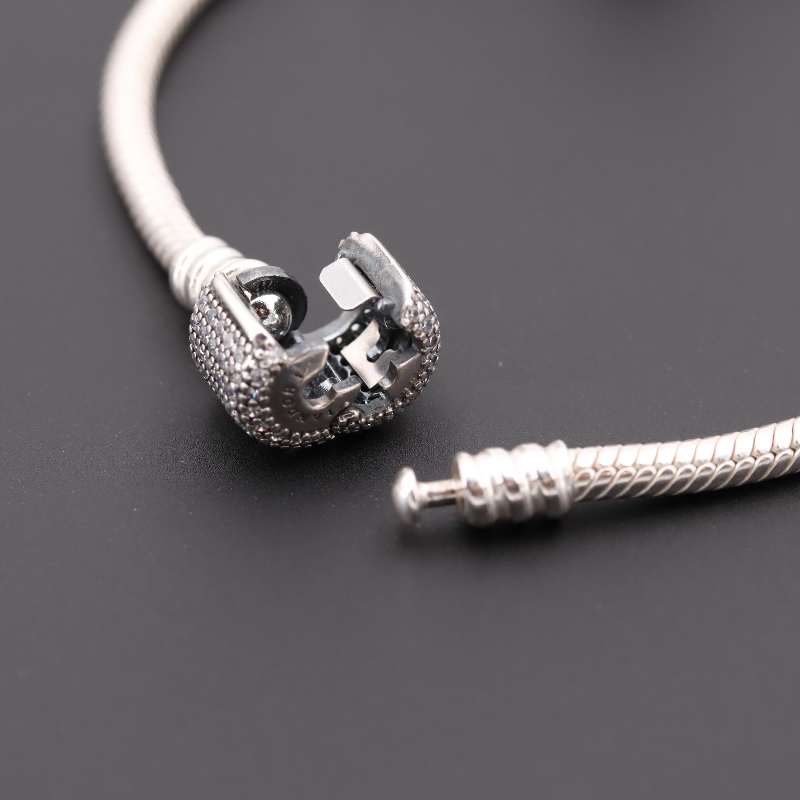Pandora Sterling Silver Glass Bracelet with Clip