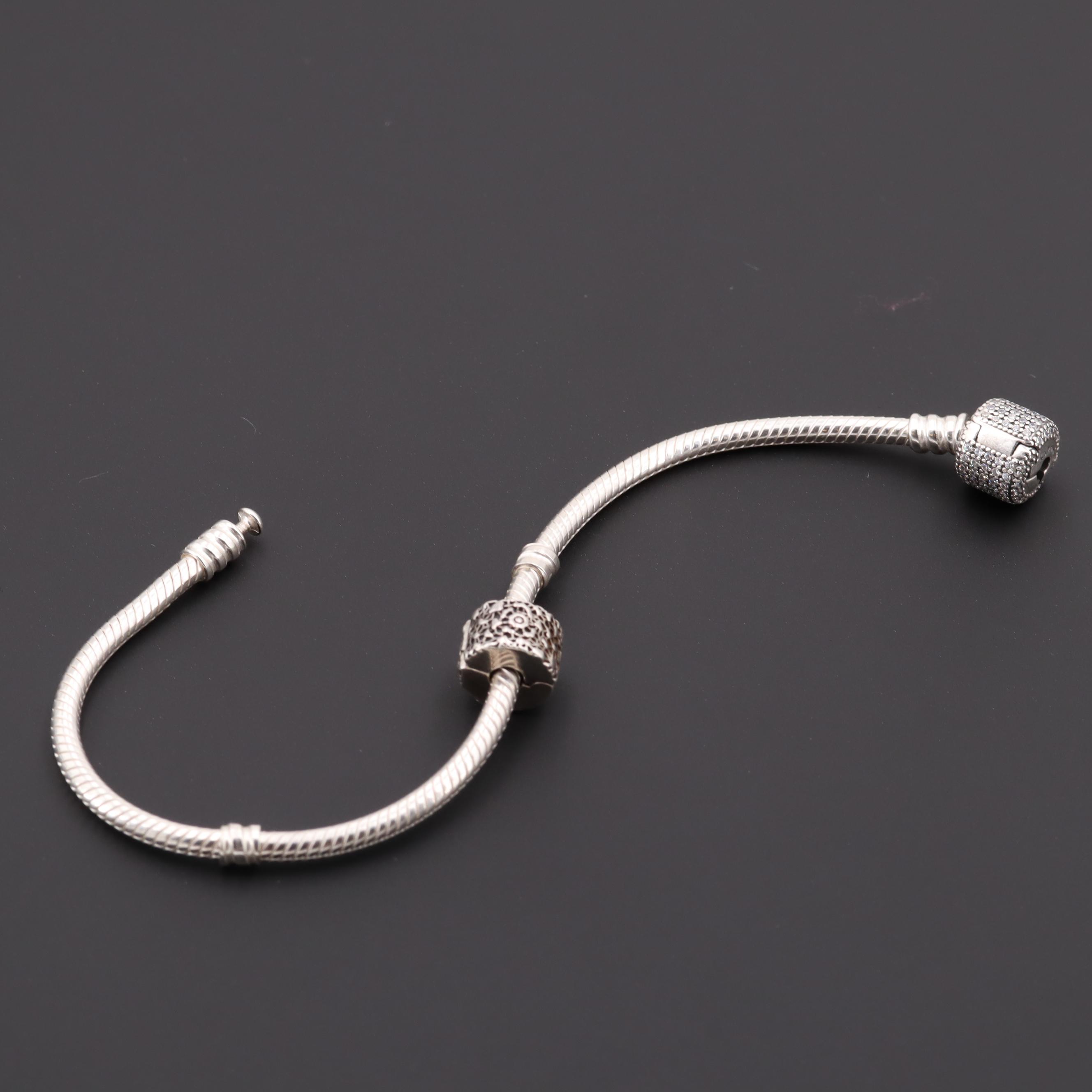 Pandora Sterling Silver Glass Bracelet with Clip