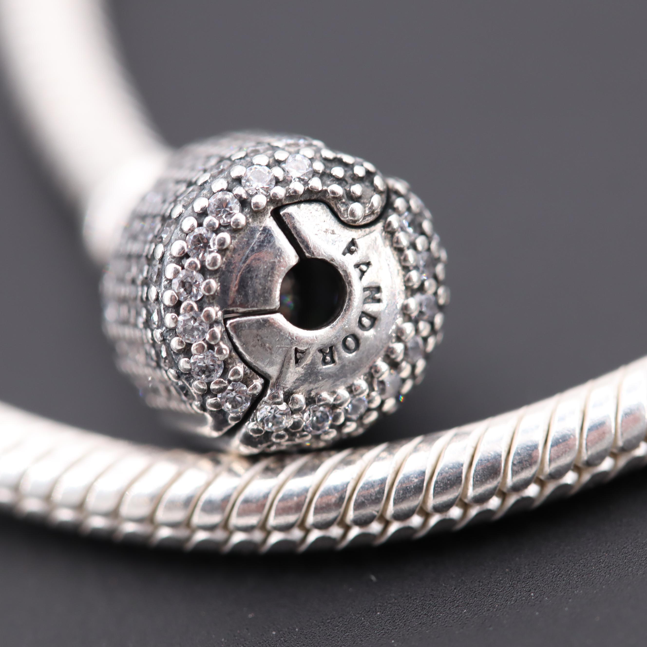 Pandora Sterling Silver Glass Bracelet with Clip