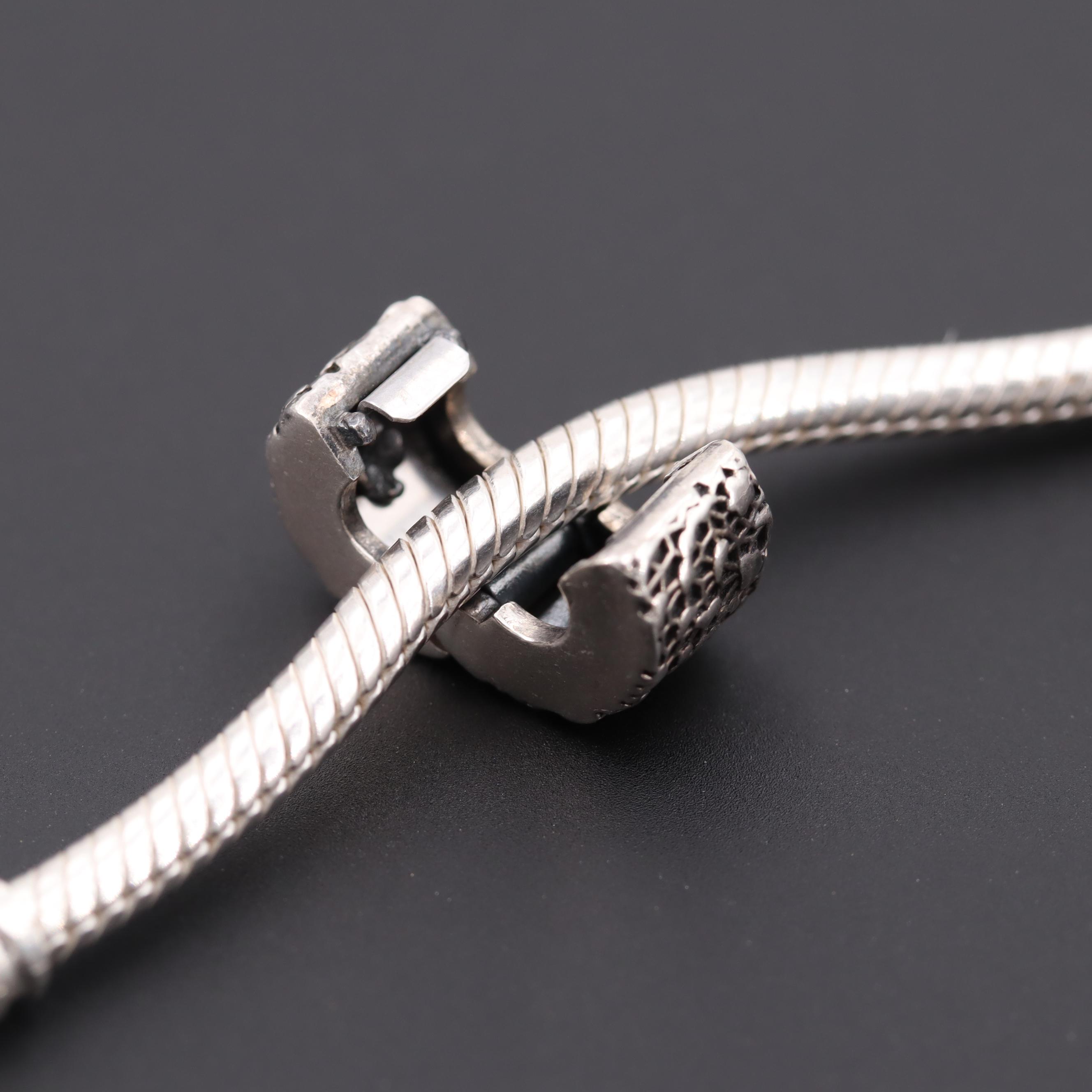 Pandora Sterling Silver Glass Bracelet with Clip