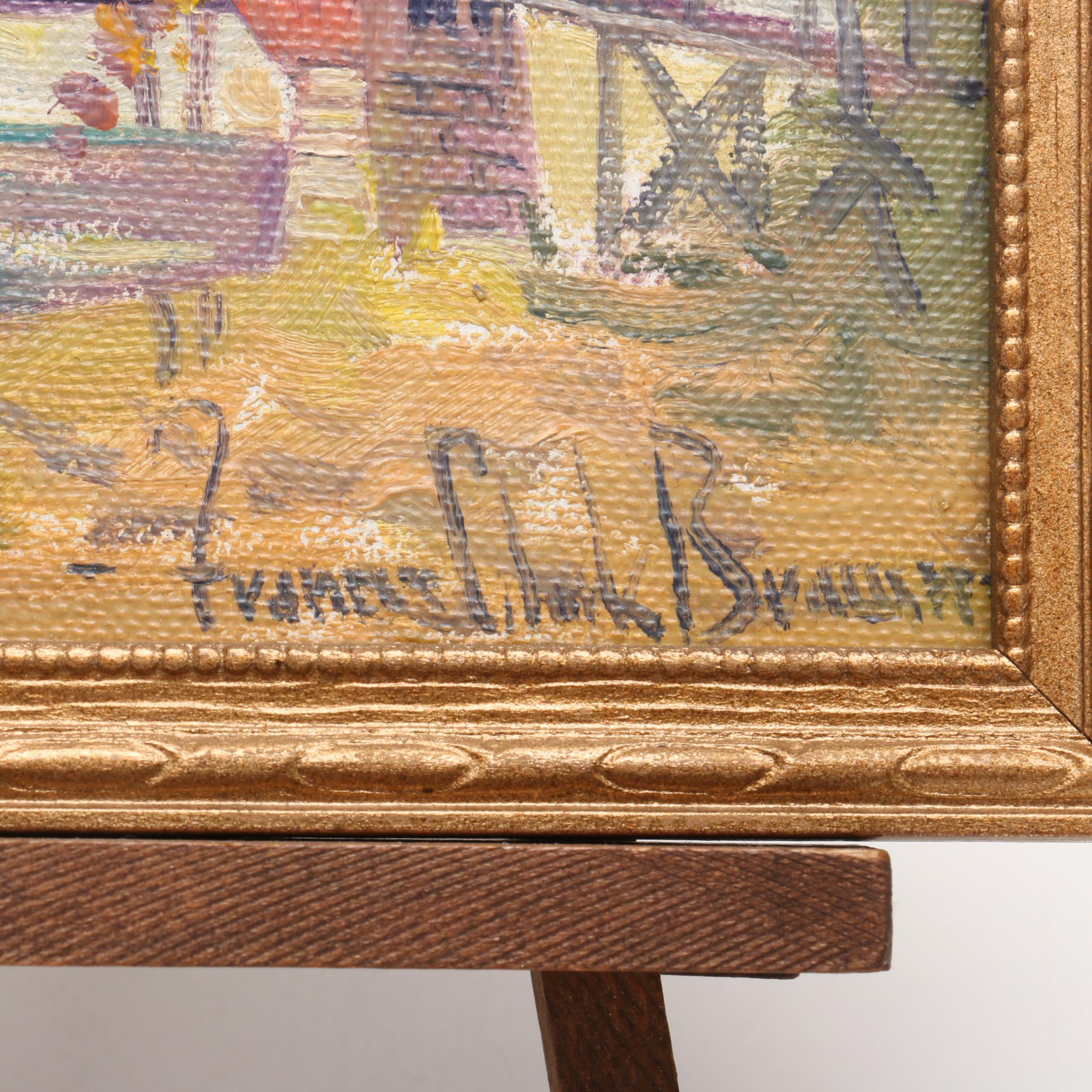 Frances Clark Brown Miniature Oil Painting of Covered Bridge