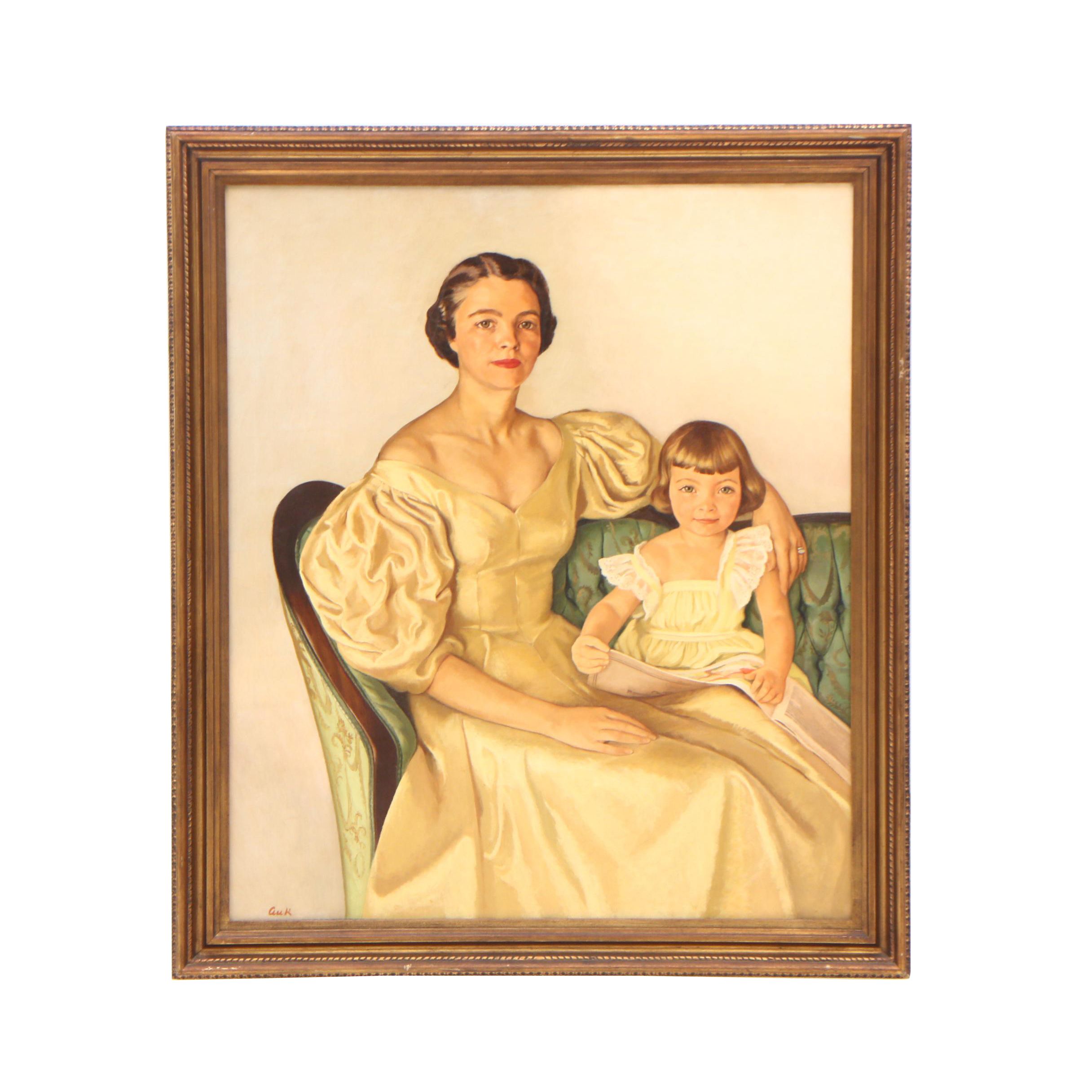 Portrait of Mother and Daughter Oil Painting