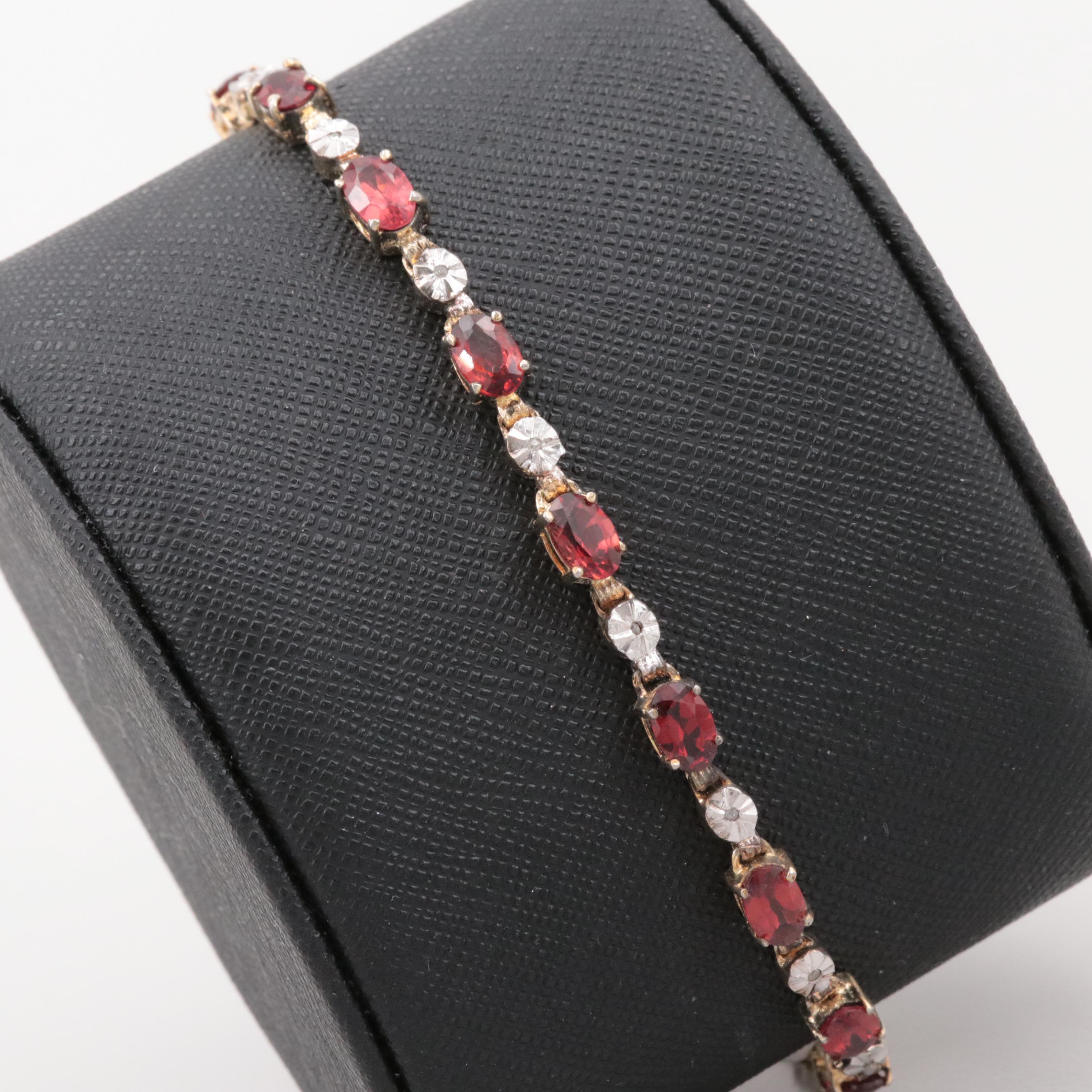 Gold Wash on Sterling Silver Garnet and Diamond Bracelet