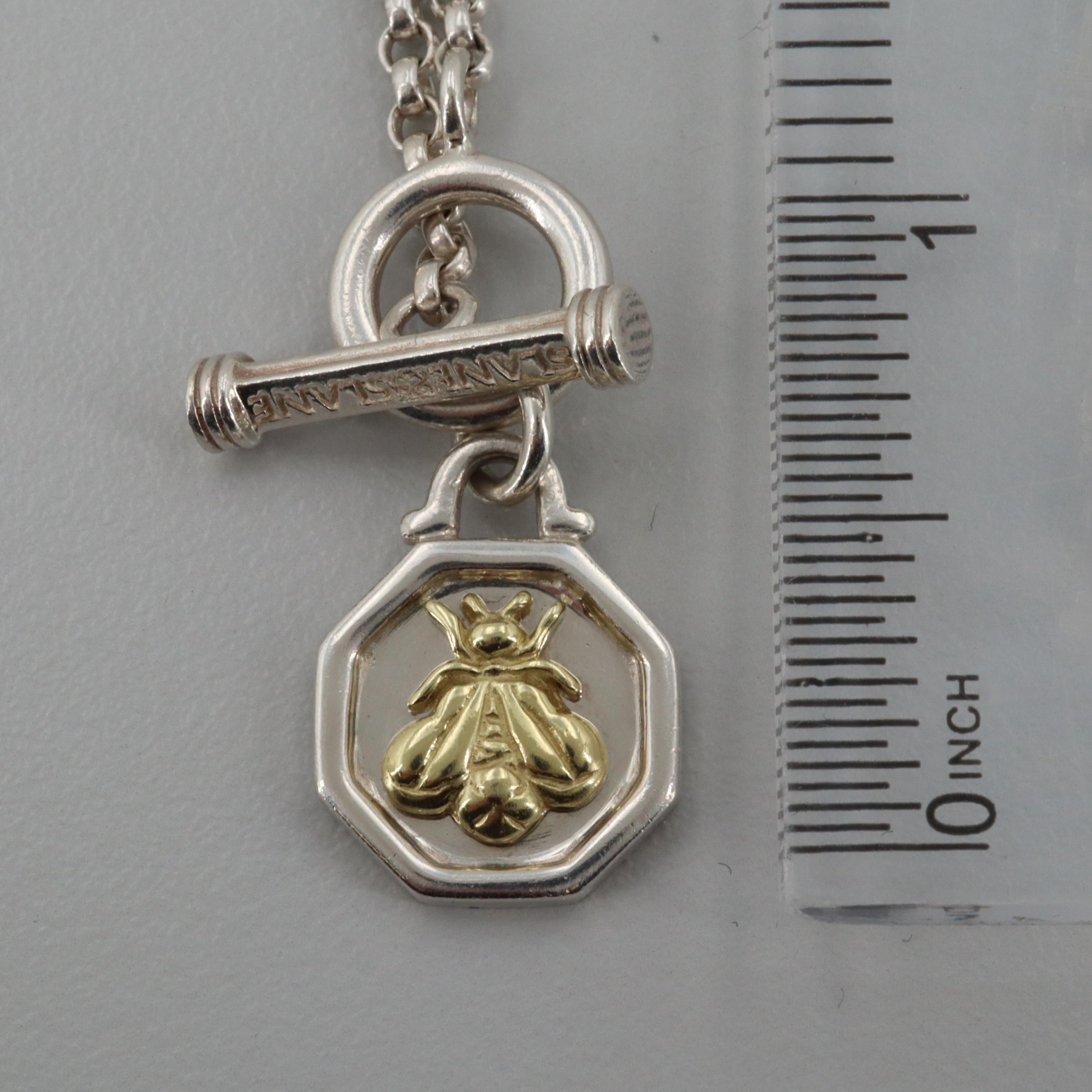 Slane Sterling Silver Toggle Necklace with 18K Yellow Gold Bee Accent
