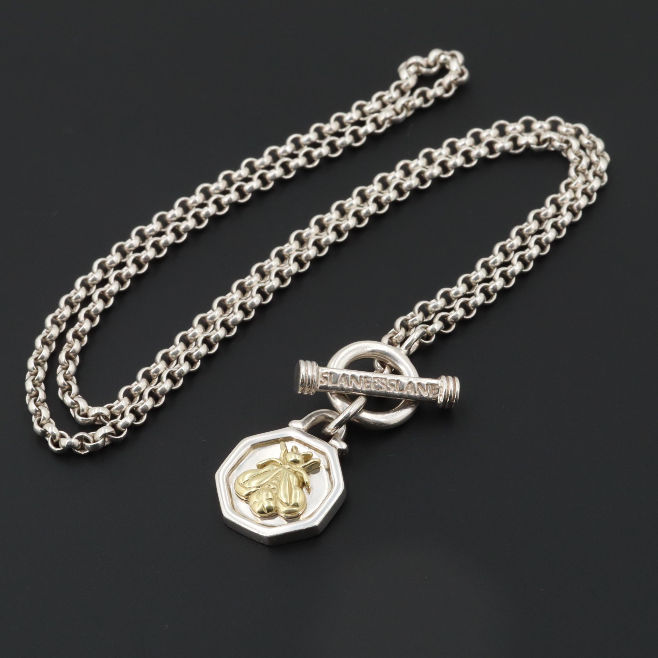 Slane Sterling Silver Toggle Necklace with 18K Yellow Gold Bee Accent