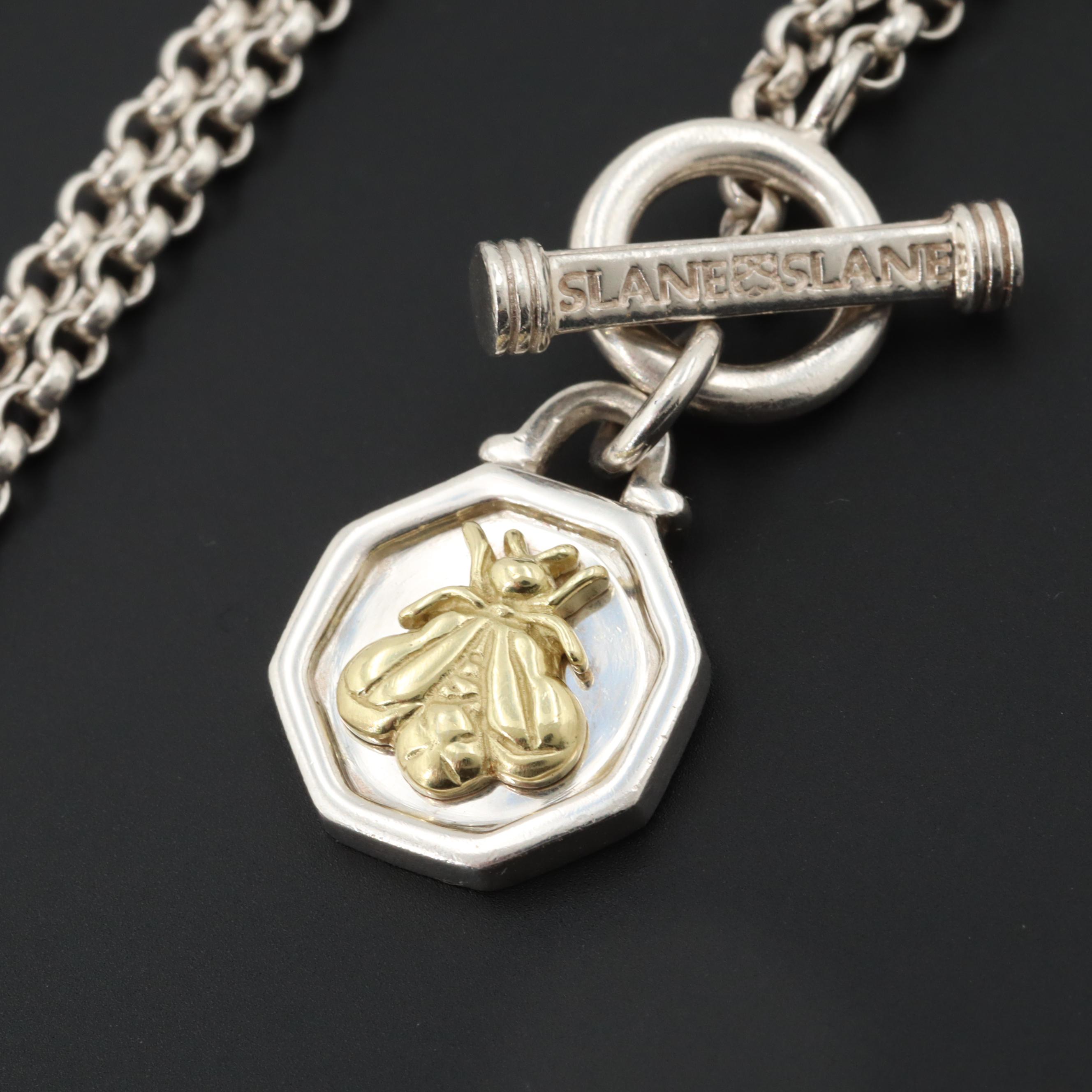 Slane Sterling Silver Toggle Necklace with 18K Yellow Gold Bee Accent