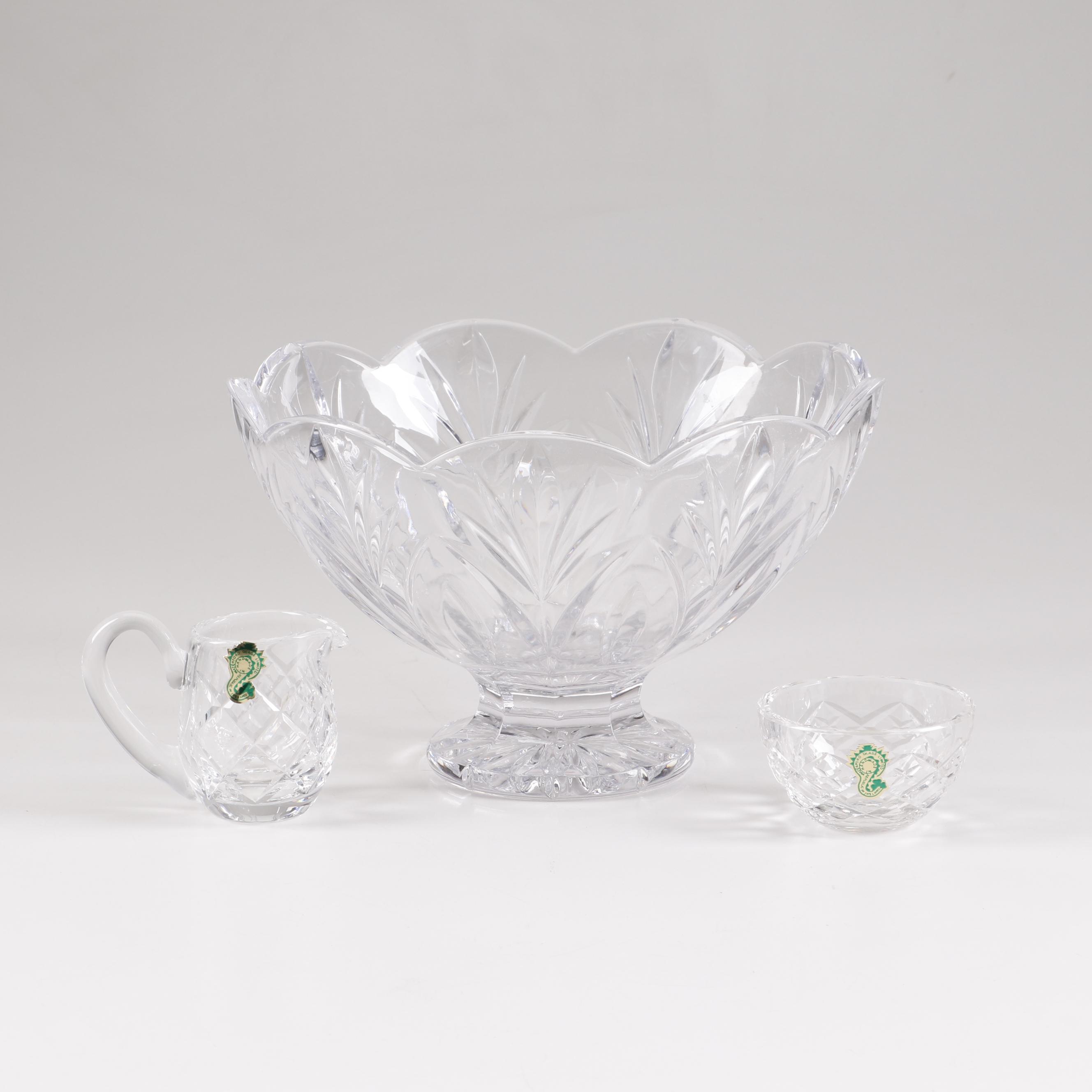 Waterford Crystal Pedestal Fruit Bowl, Creamer, and Sugar Bowl Set