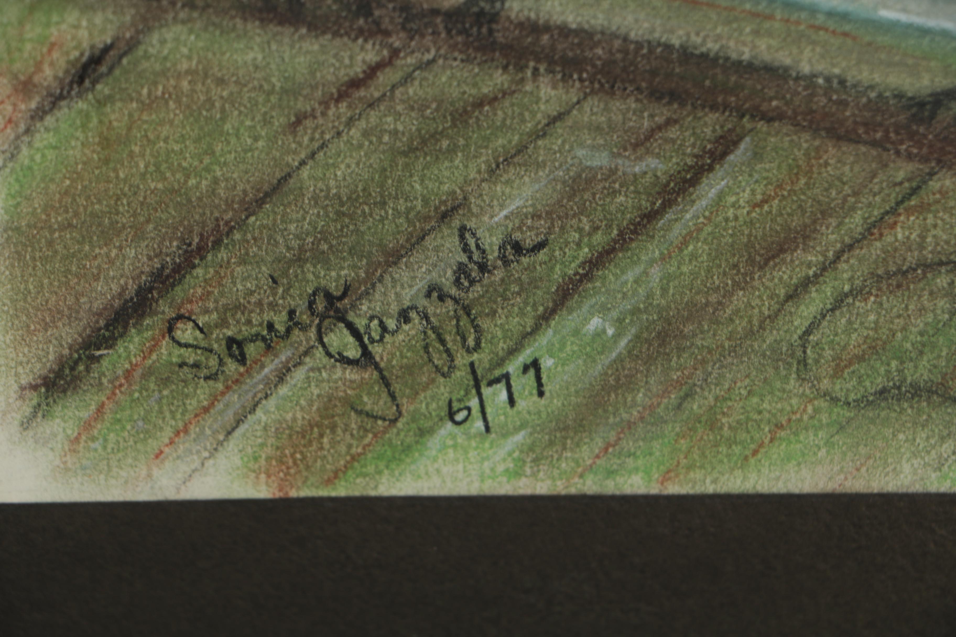 Late 20th Century Pastel Drawing of a Harbor Scene