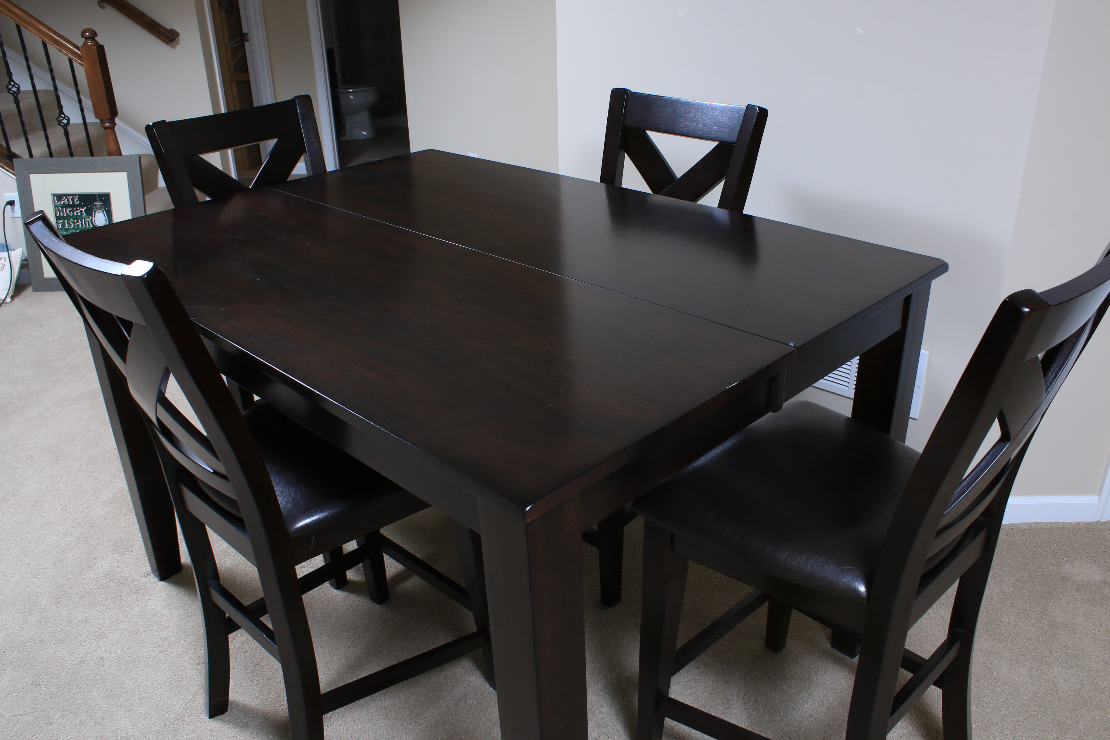 Contemporary Wooden High Top Dining Set with Table and Four Chairs