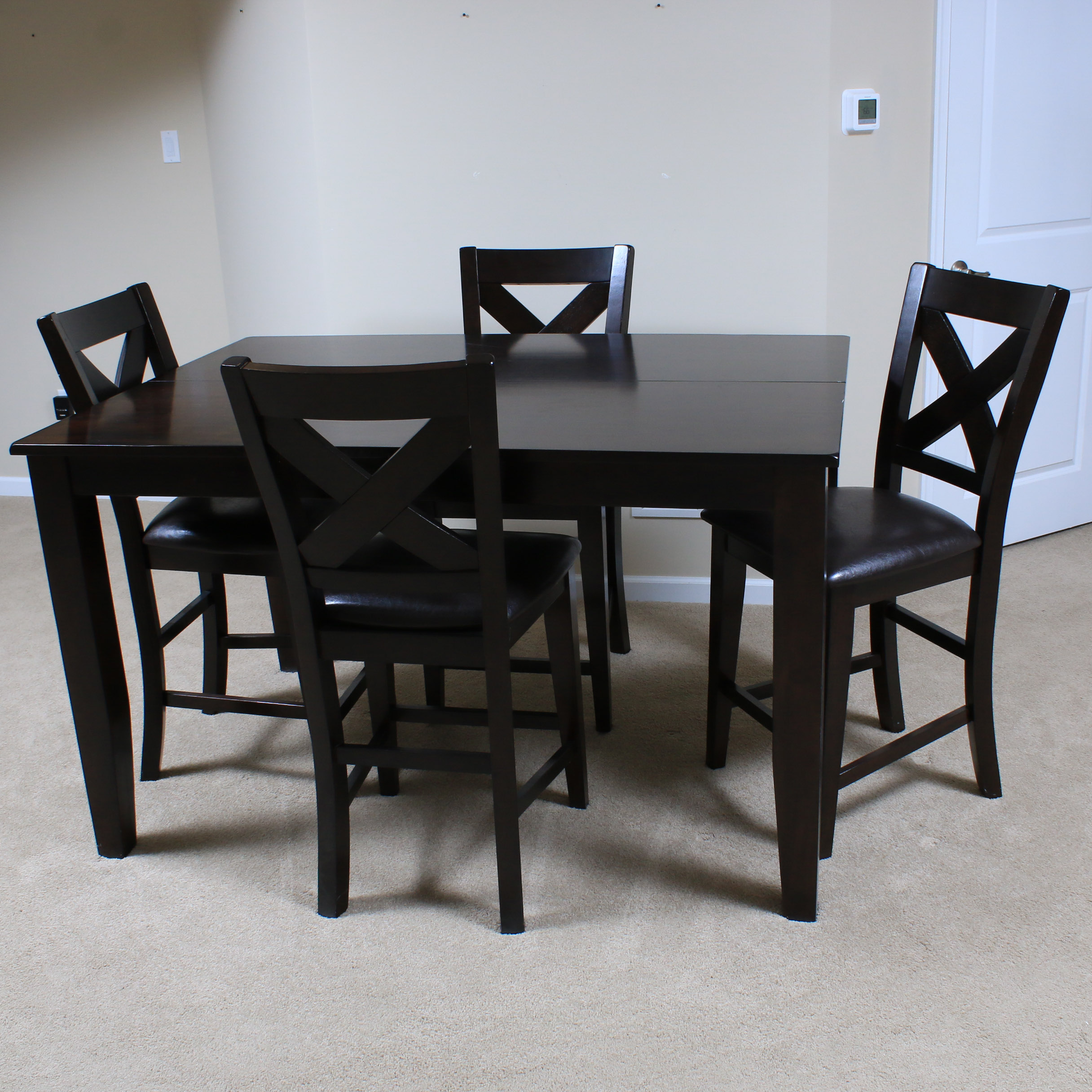 Contemporary Wooden High Top Dining Set with Table and Four Chairs