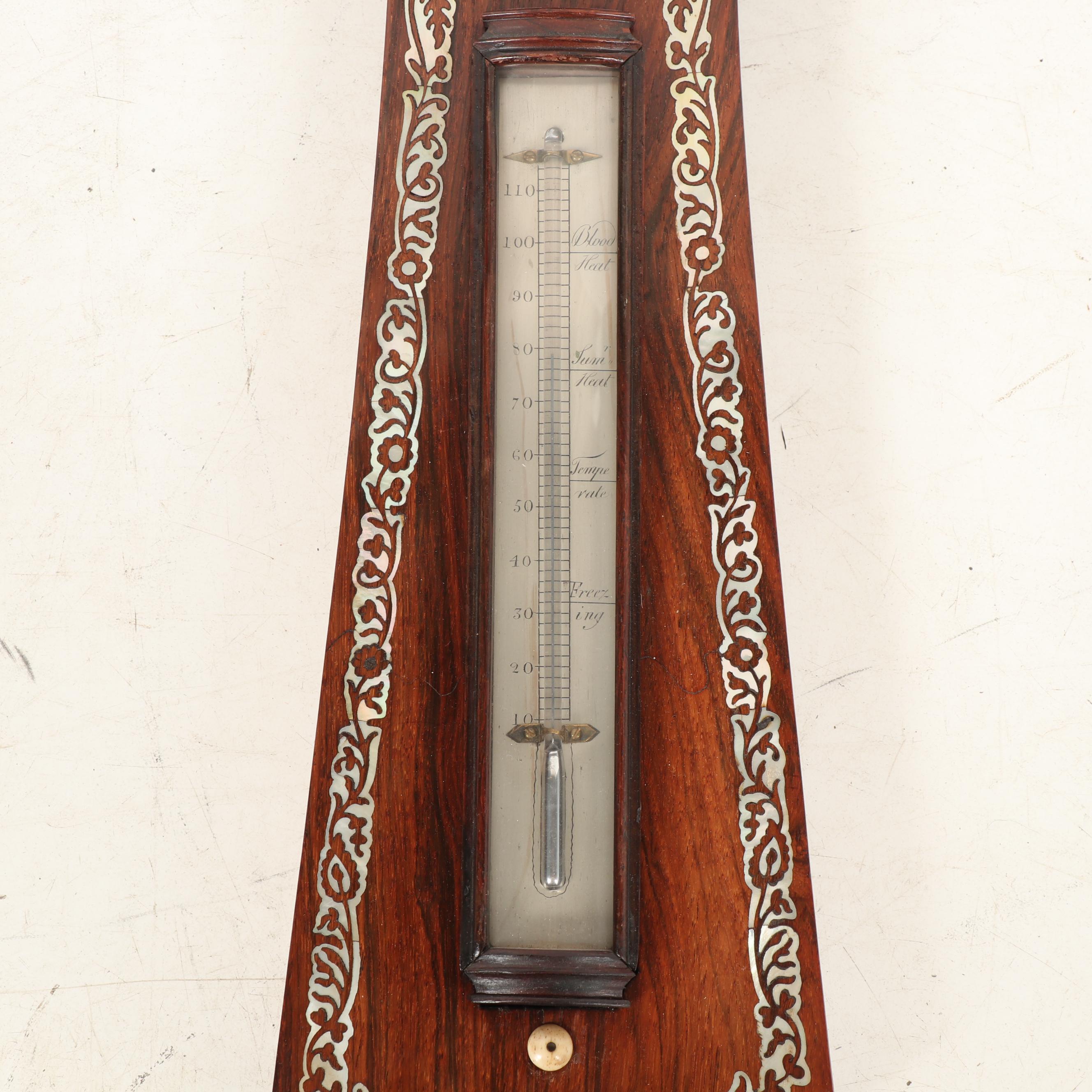 J Hepper Leeds Banjo Barometer Weather Station with Mother-of-Pearl Inlay, 1840s