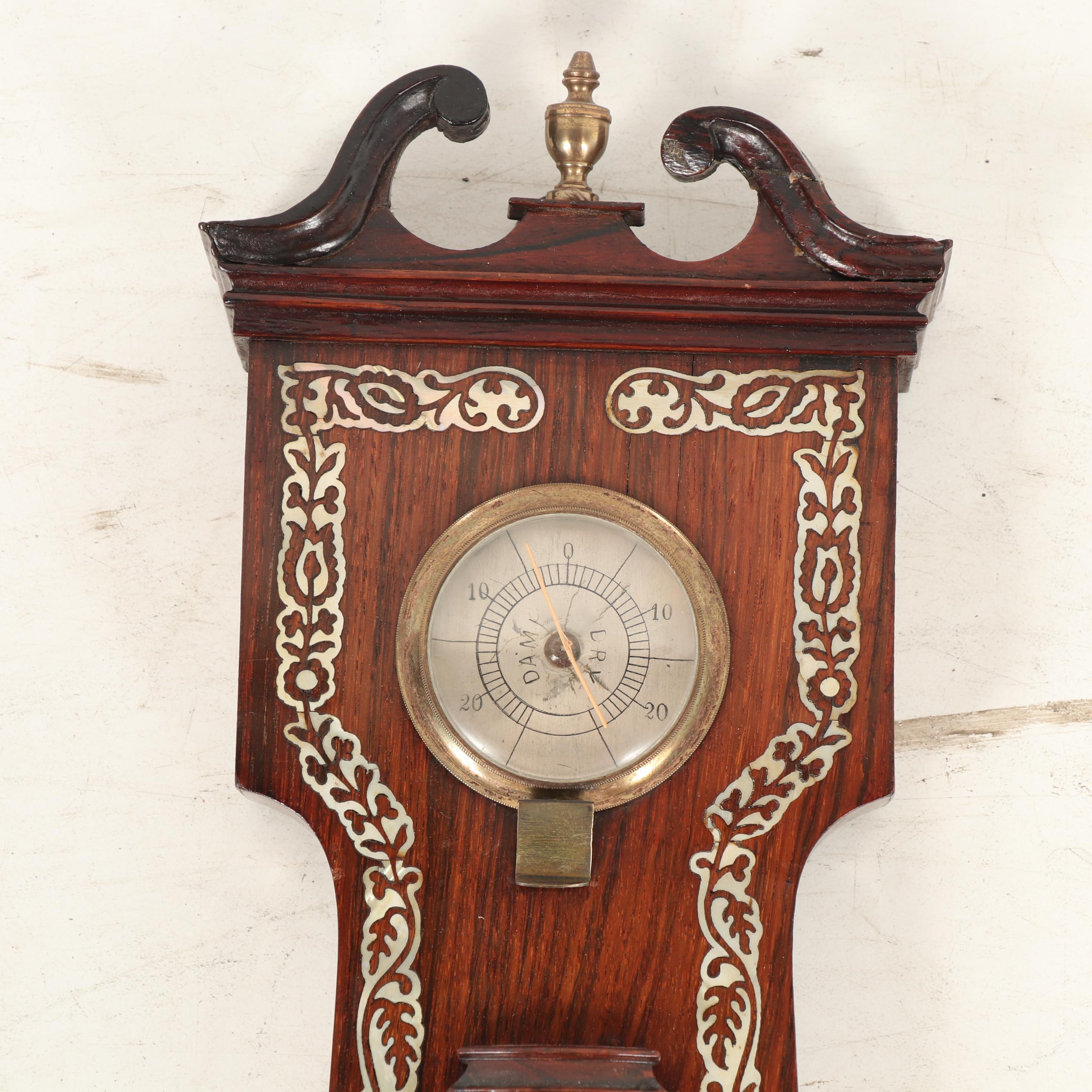 J Hepper Leeds Banjo Barometer Weather Station with Mother-of-Pearl Inlay, 1840s