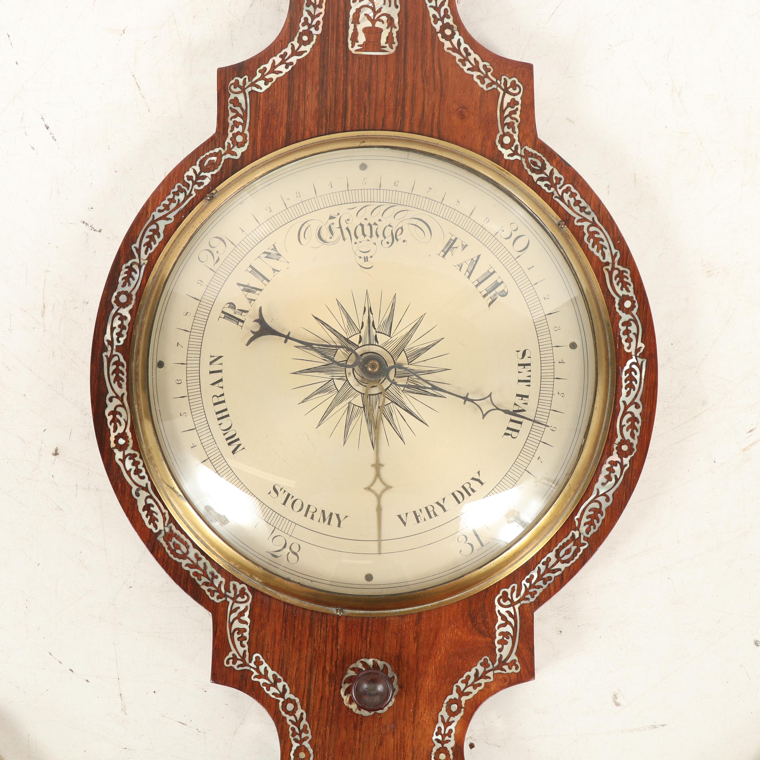 J Hepper Leeds Banjo Barometer Weather Station with Mother-of-Pearl Inlay, 1840s