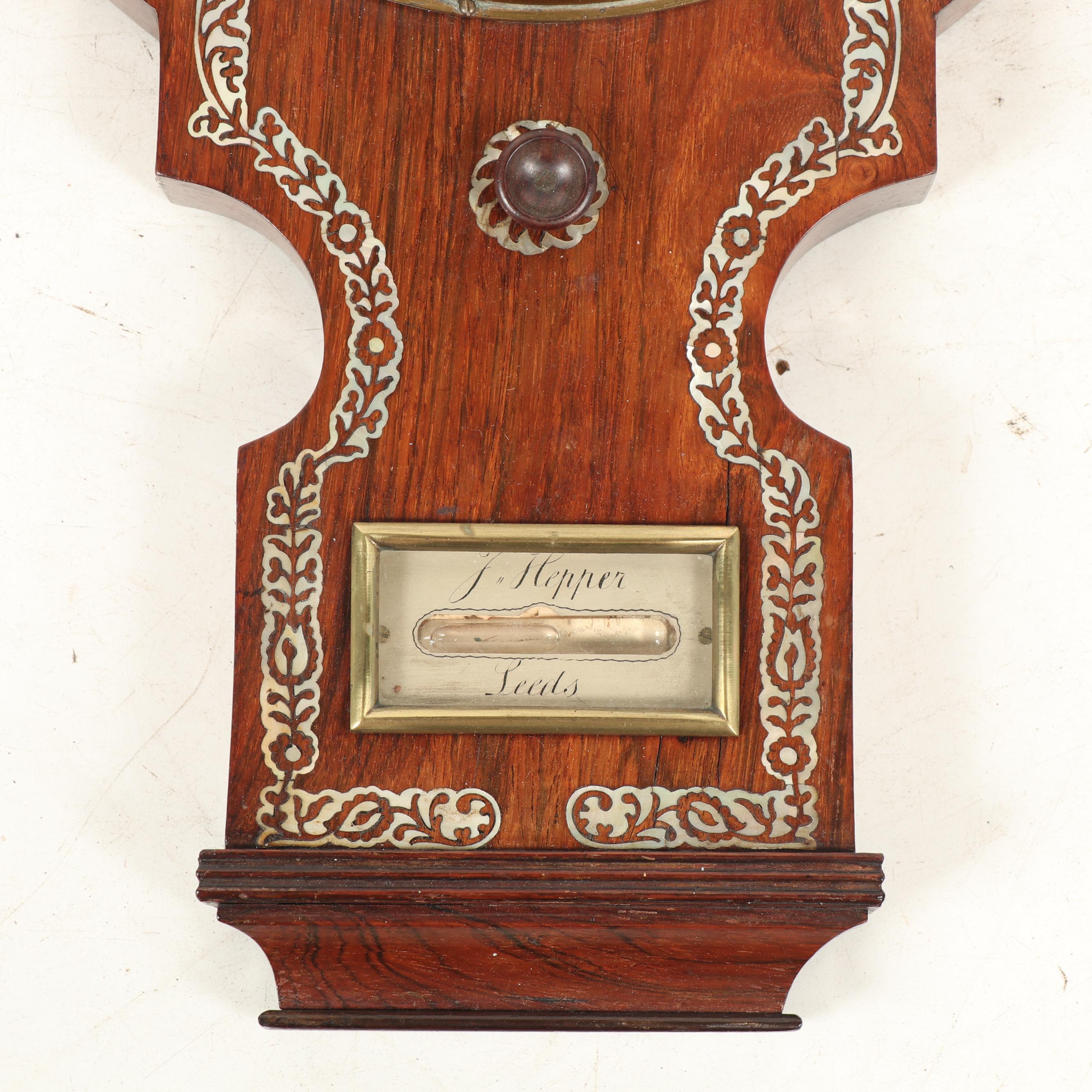 J Hepper Leeds Banjo Barometer Weather Station with Mother-of-Pearl Inlay, 1840s