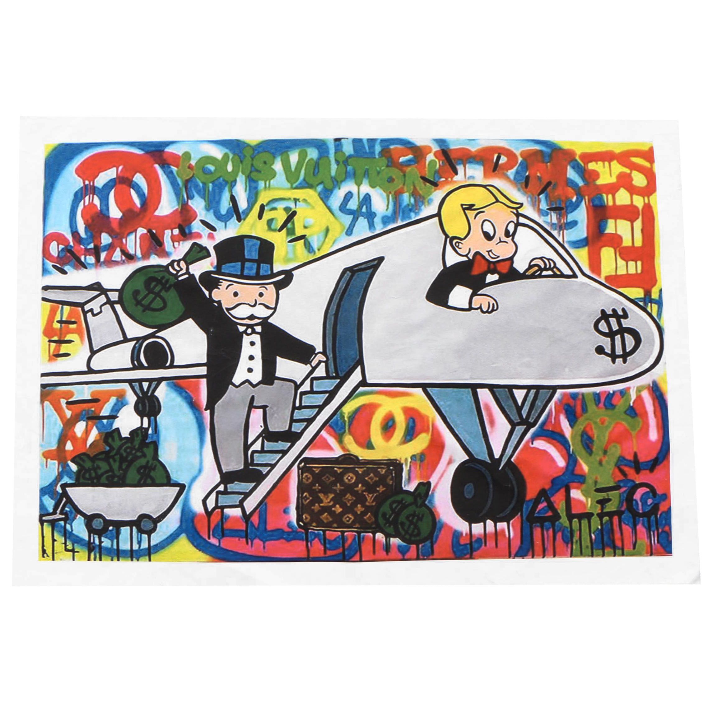 Giclee Print after Alec Monopoly of Richie Rich and Mr. Money Bags in Airplane