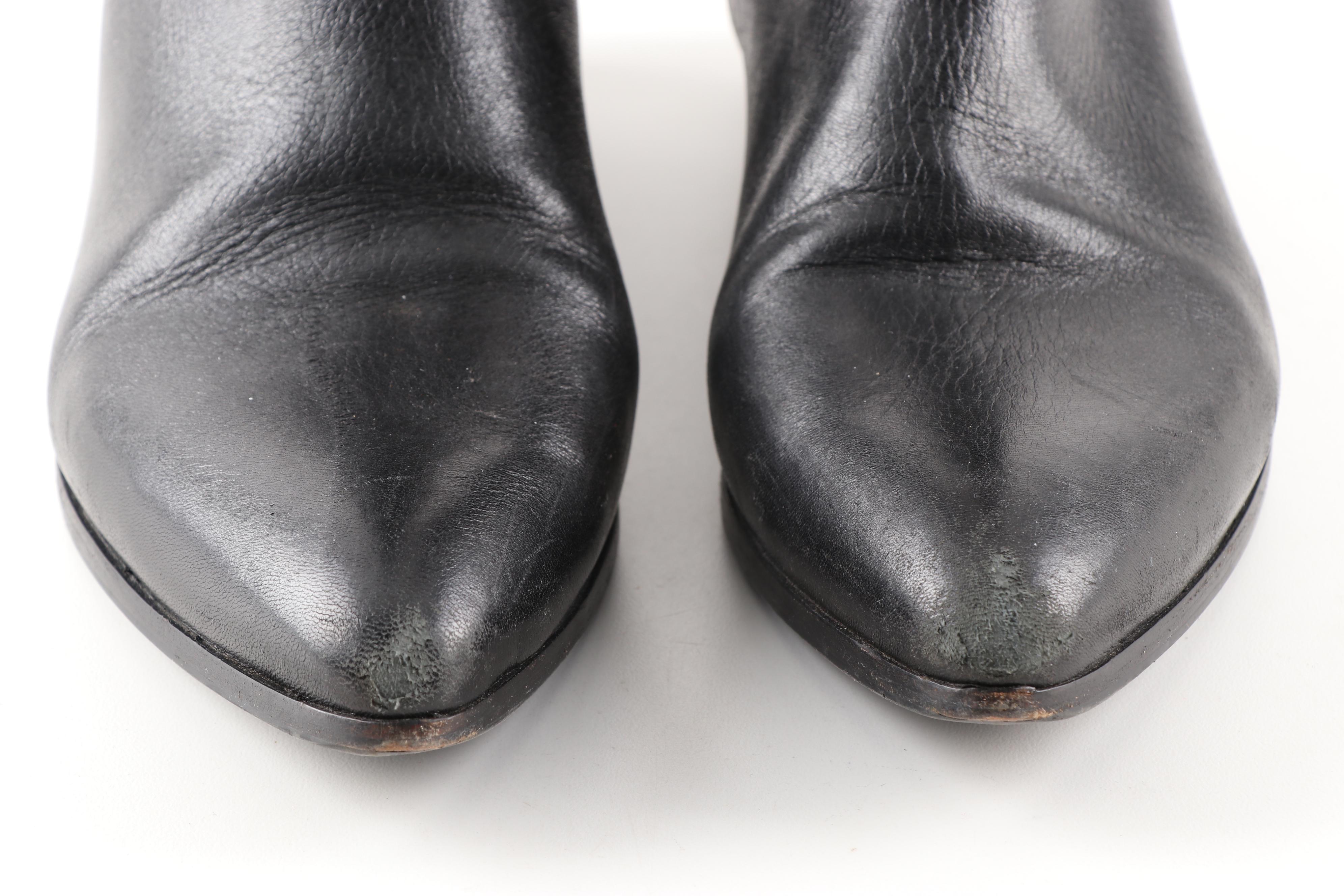 Prada Black Grained Leather Foldover Pirate Boots with Zipper Back