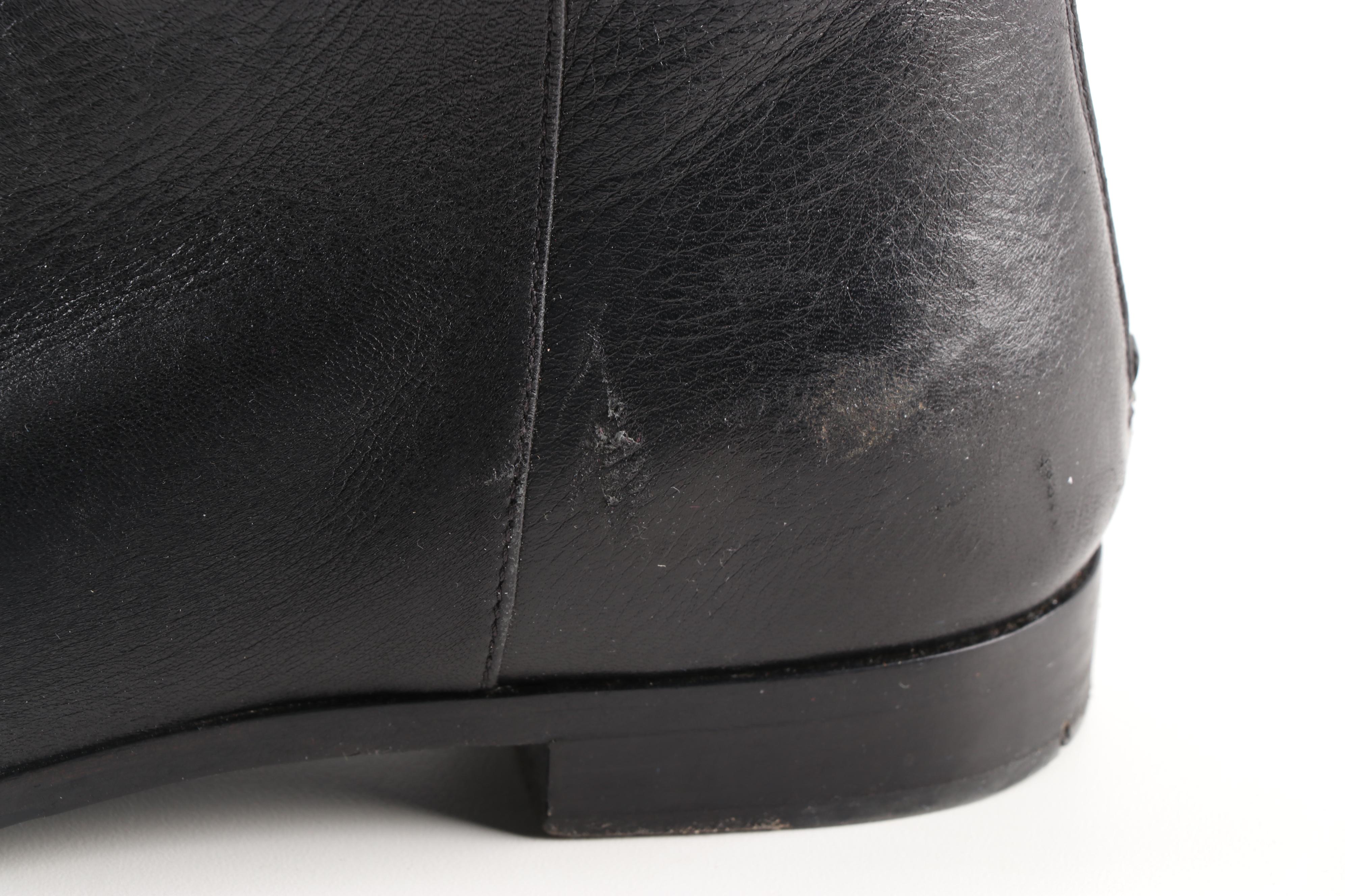 Prada Black Grained Leather Foldover Pirate Boots with Zipper Back