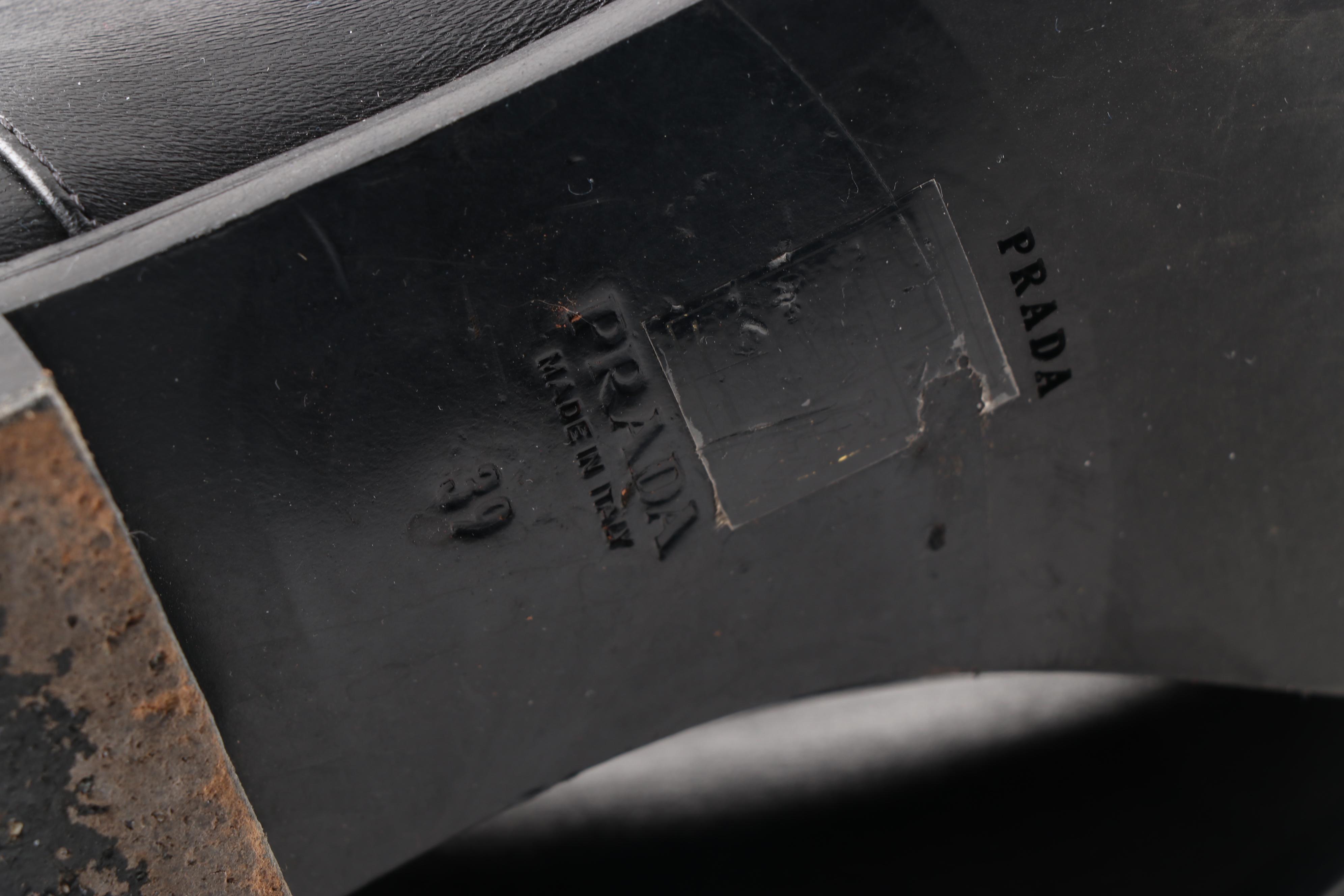 Prada Black Grained Leather Foldover Pirate Boots with Zipper Back