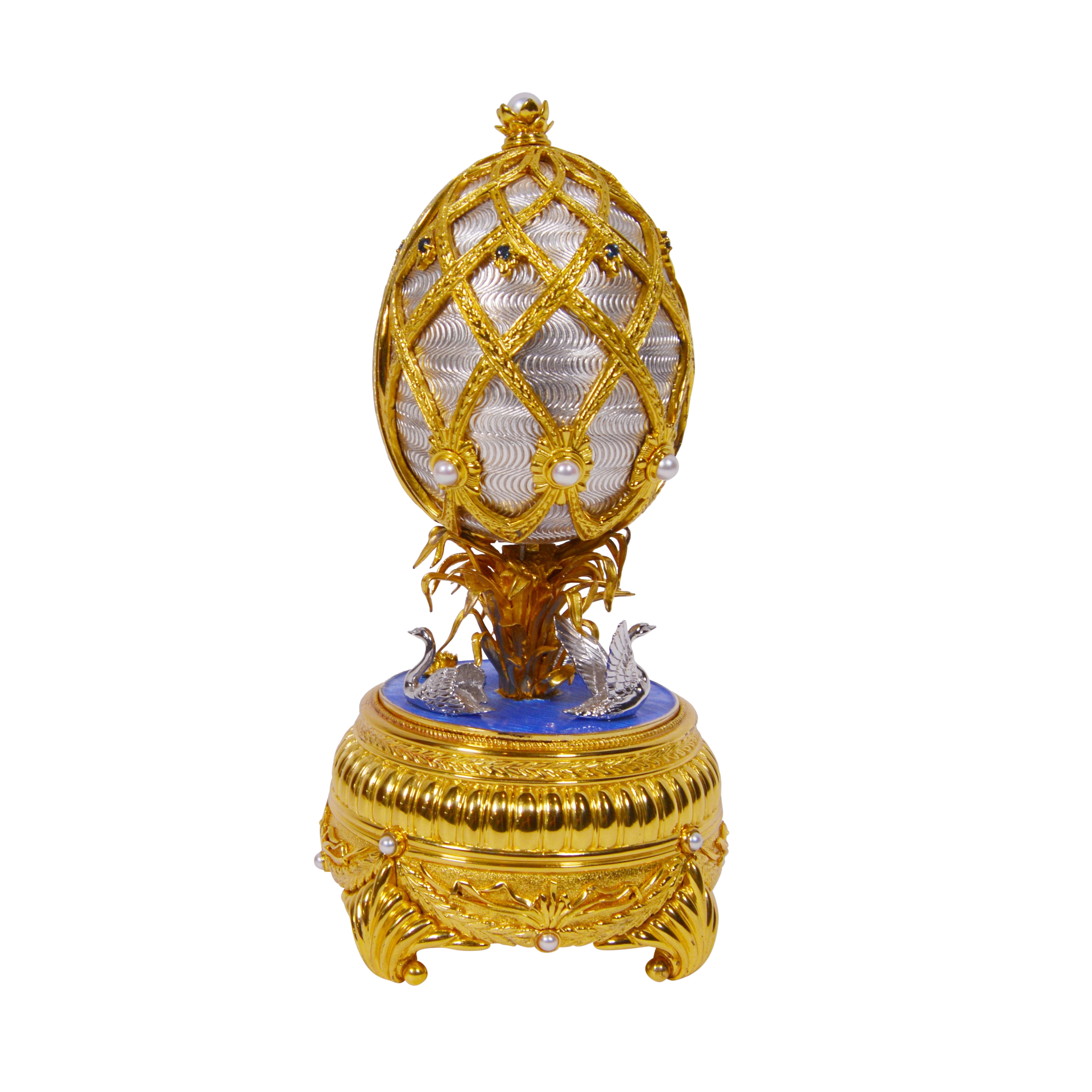 Franklin Mint and The House of Fabergé "Swan Lake Egg" Sterling Silver Music Box