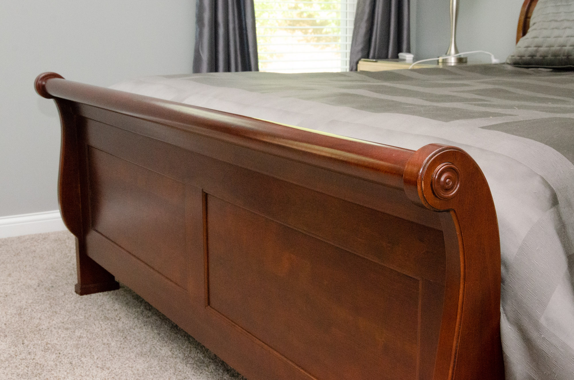 Contemporary Cherry King Size Sleigh Bed Frame