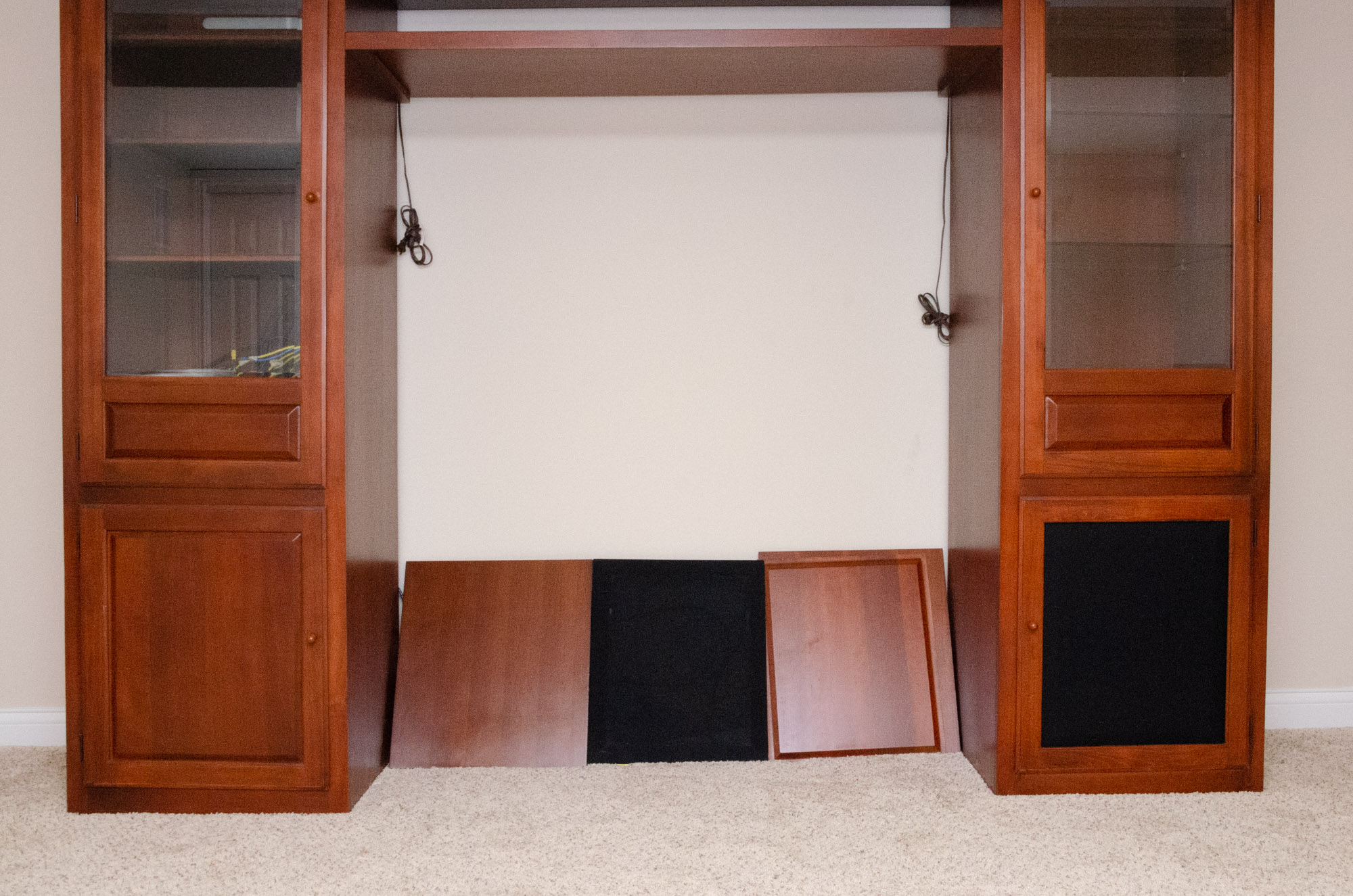Transitional Style Cherry-Finish Entertainment Center with Glass Doors