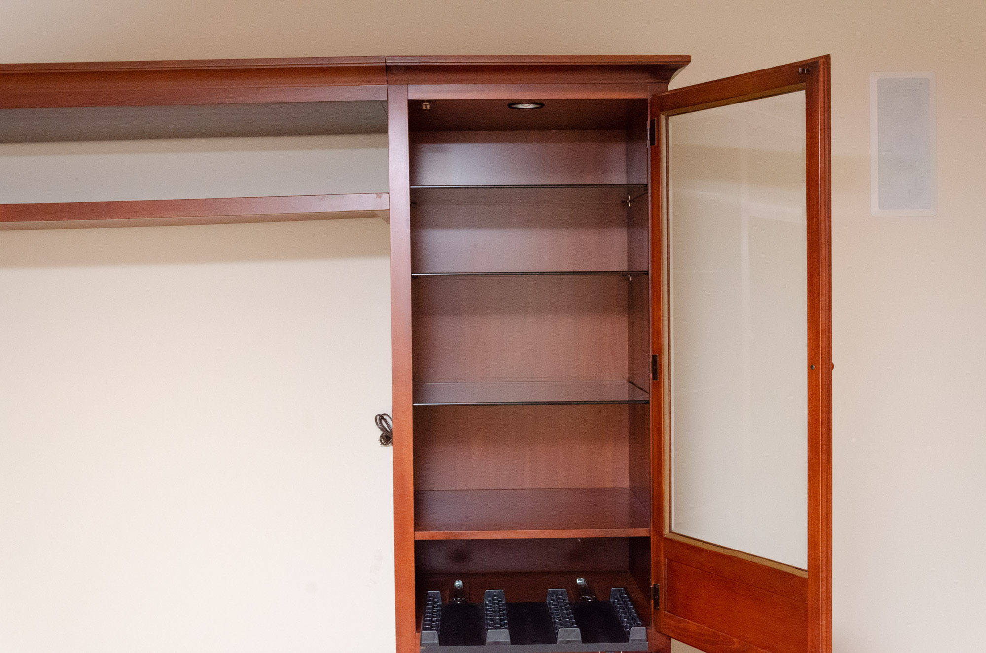 Transitional Style Cherry-Finish Entertainment Center with Glass Doors