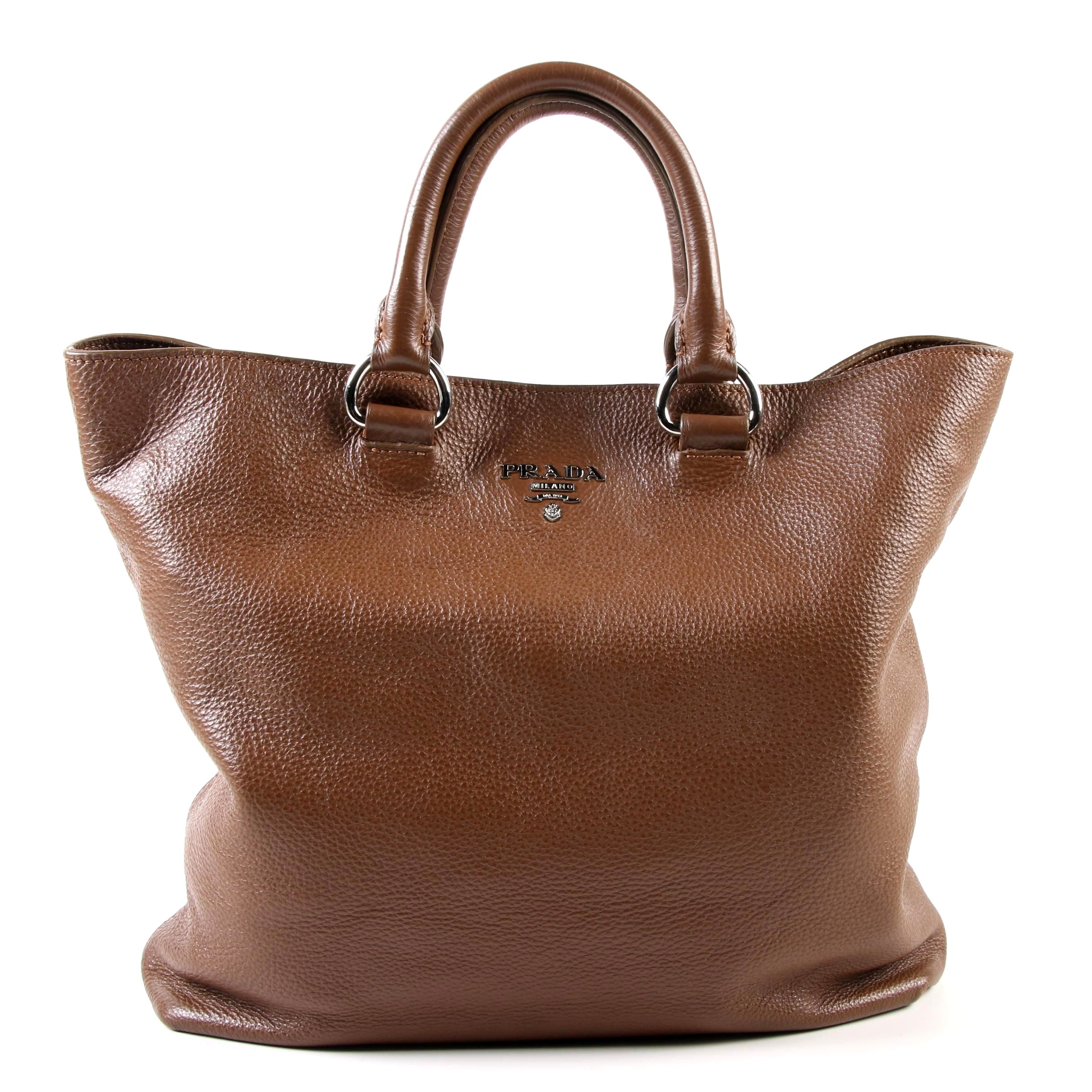Prada Brown Vitello Daino Textured Leather Tote