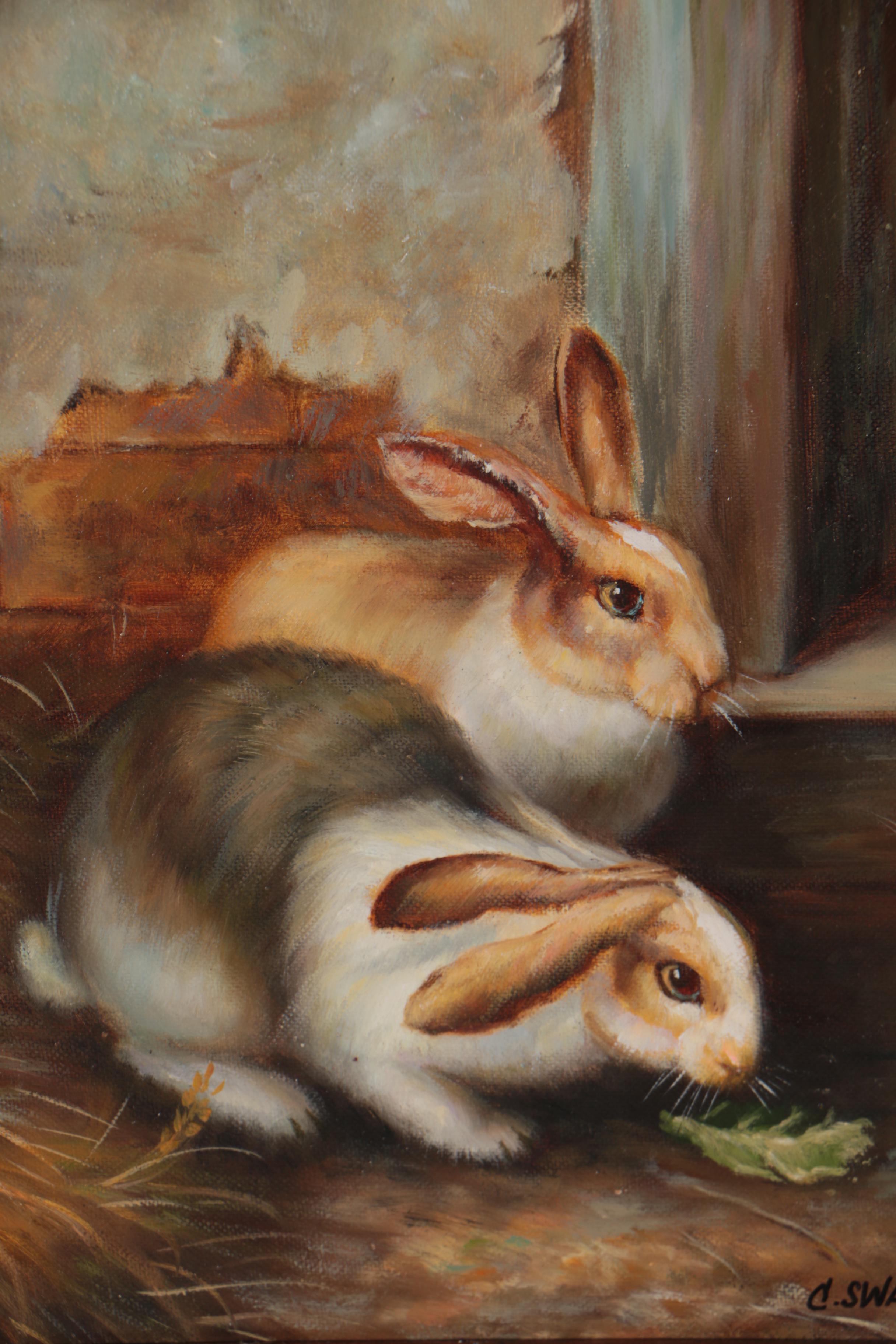 C. Swanson Oil Painting of Rabbits