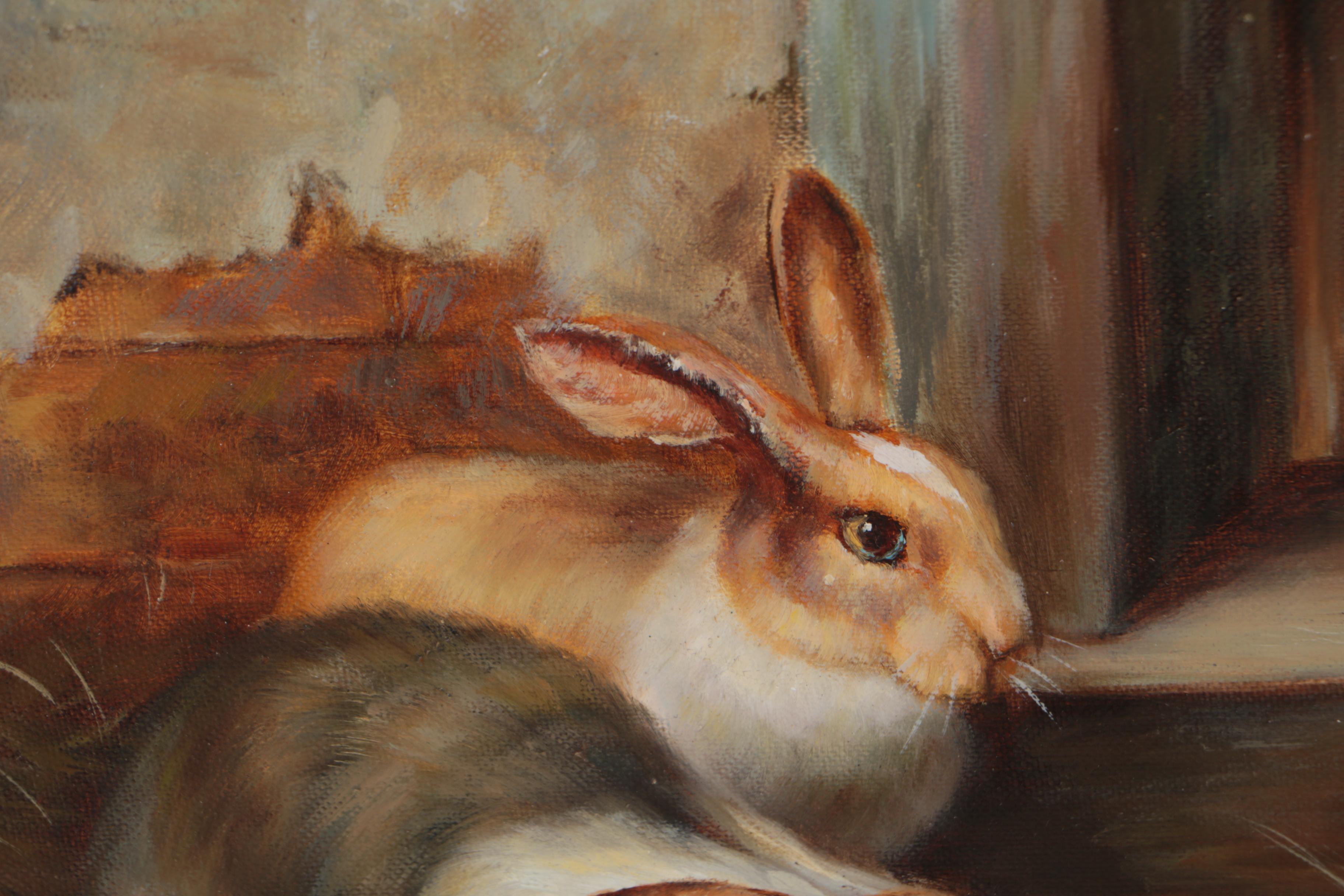 C. Swanson Oil Painting of Rabbits