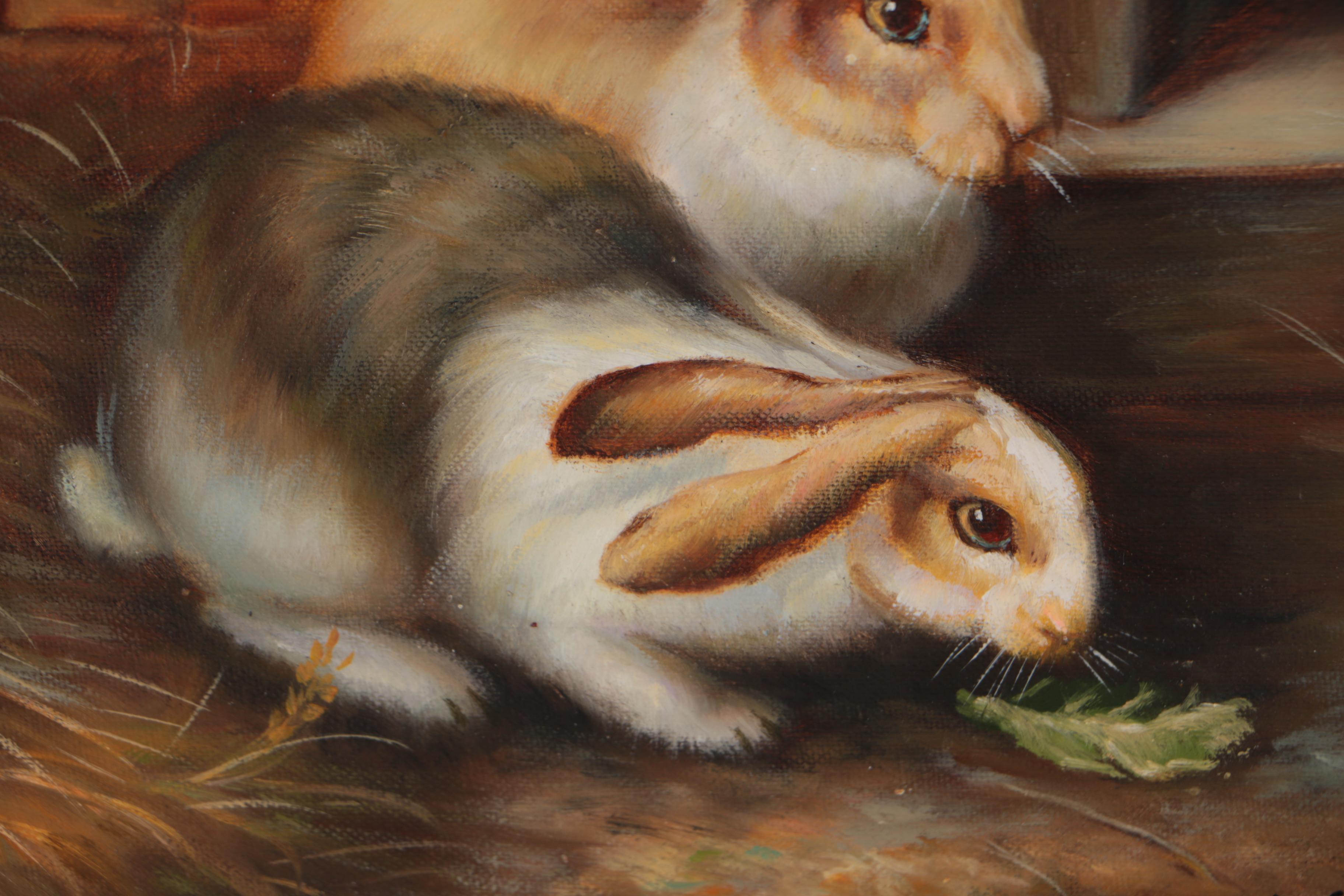 C. Swanson Oil Painting of Rabbits