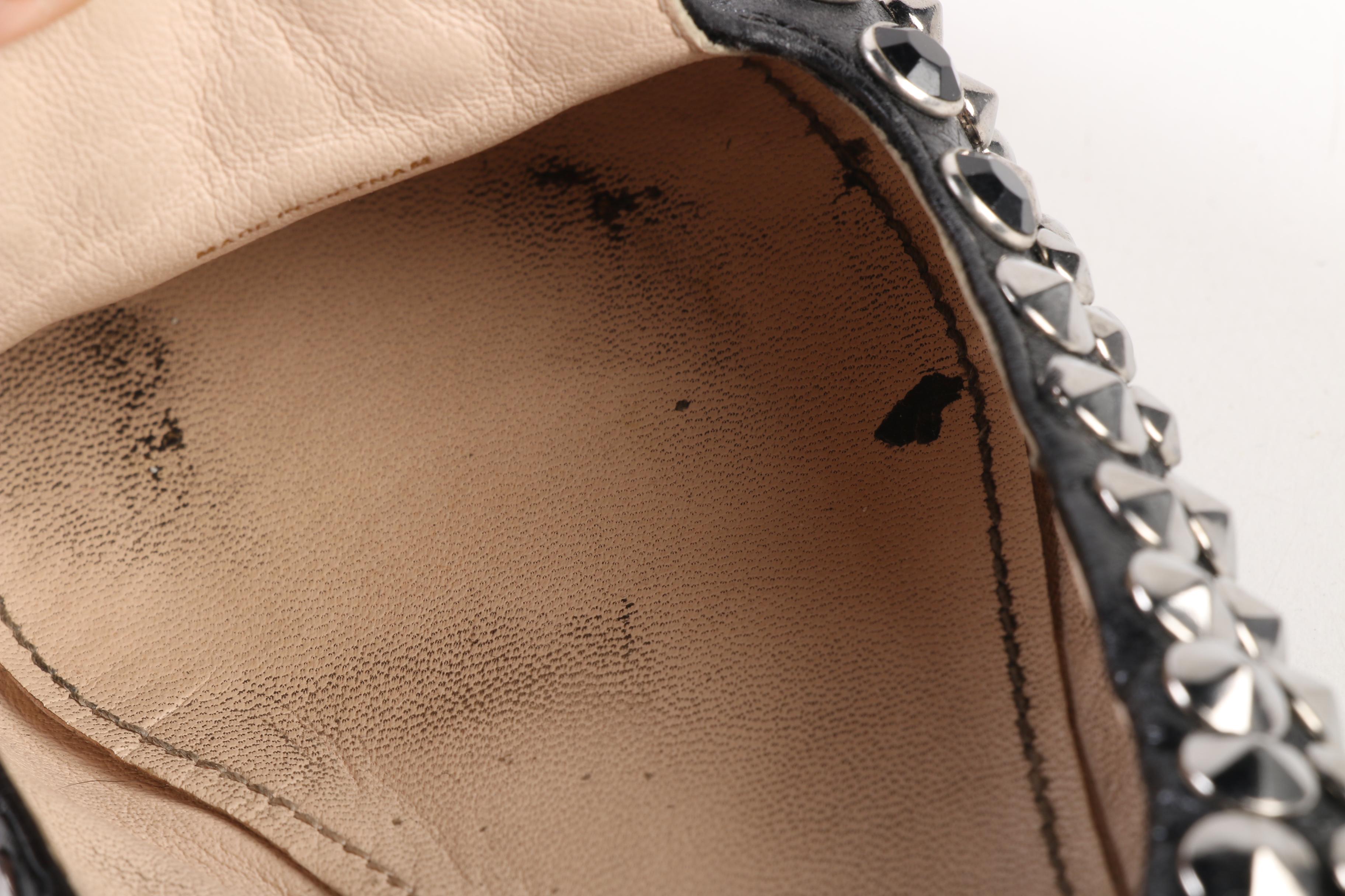 Prada Black Leather, Stud and Crystal Embellished Flats