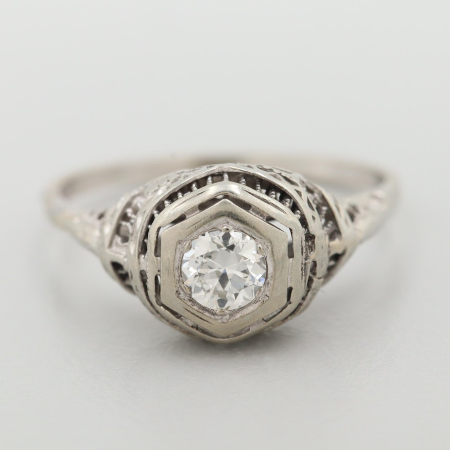 Vintage 14K White Gold Diamond Ring