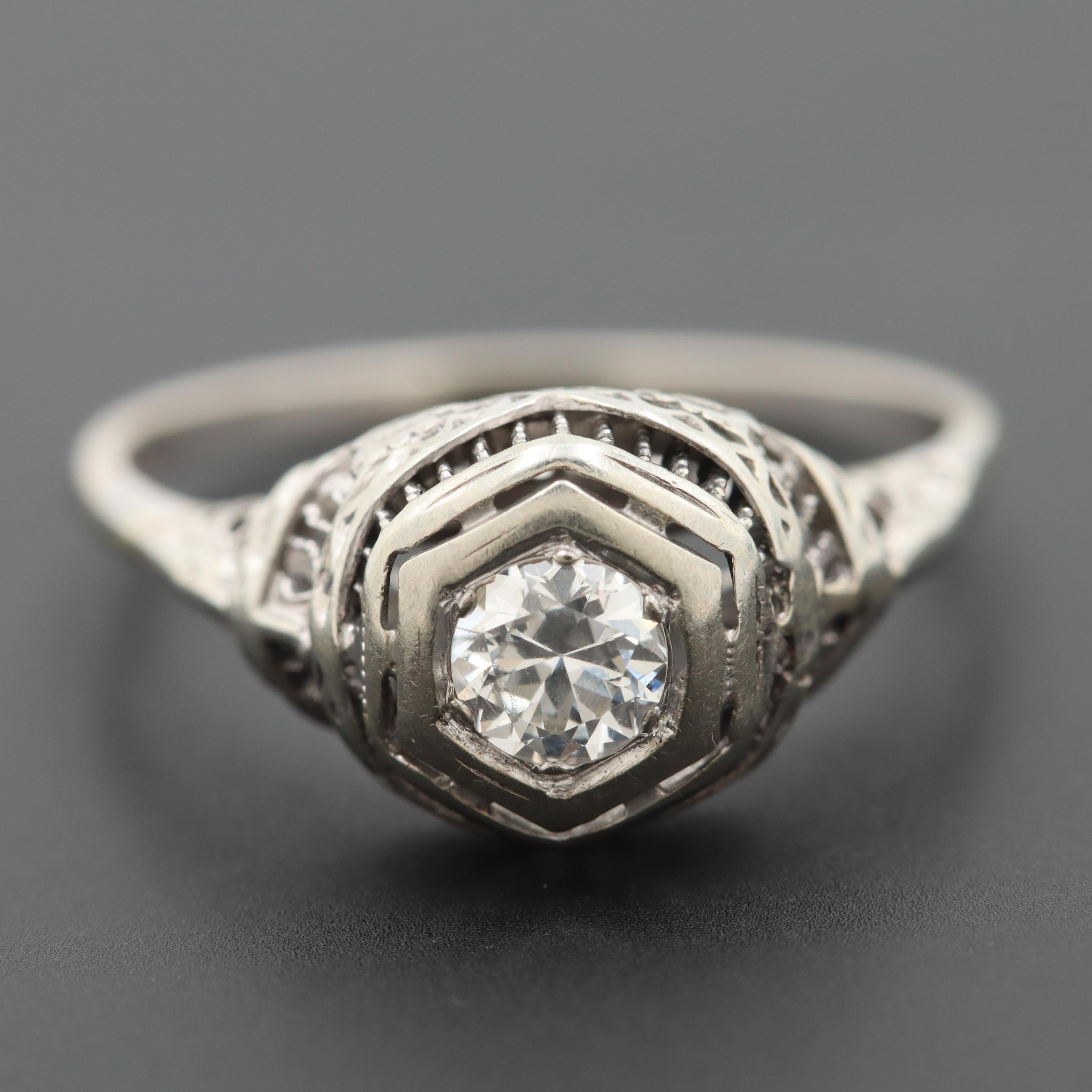 Vintage 14K White Gold Diamond Ring