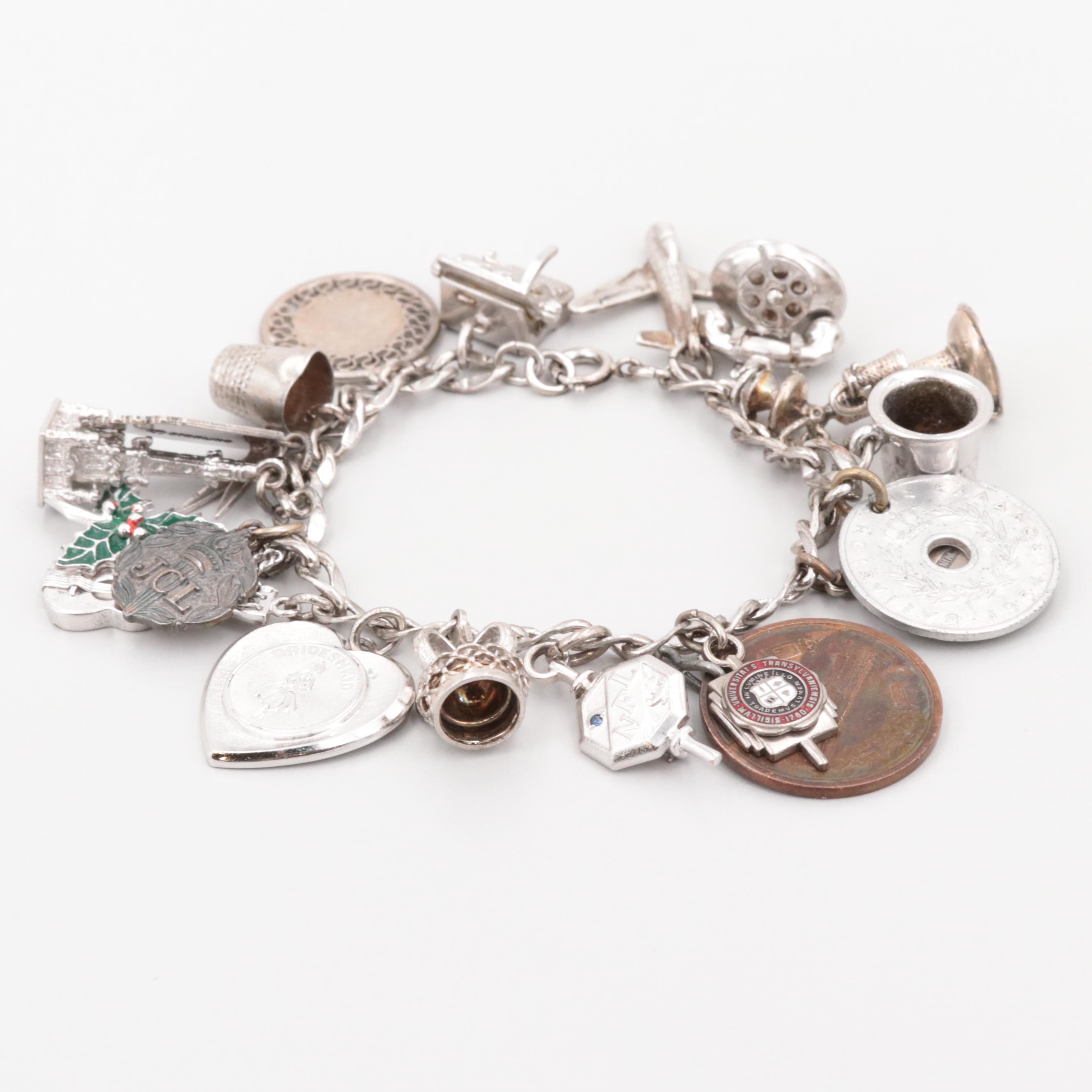 Carlart Sterling Charm Bracelet with Japanese 10-Yen and Greek 10-Lepta Coin