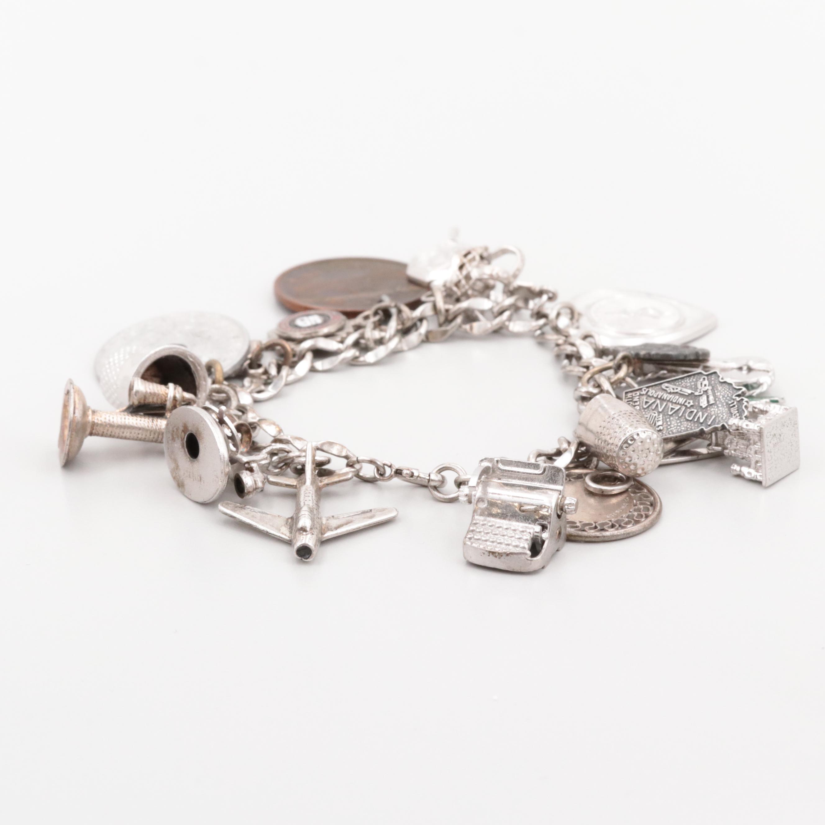 Carlart Sterling Charm Bracelet with Japanese 10-Yen and Greek 10-Lepta Coin