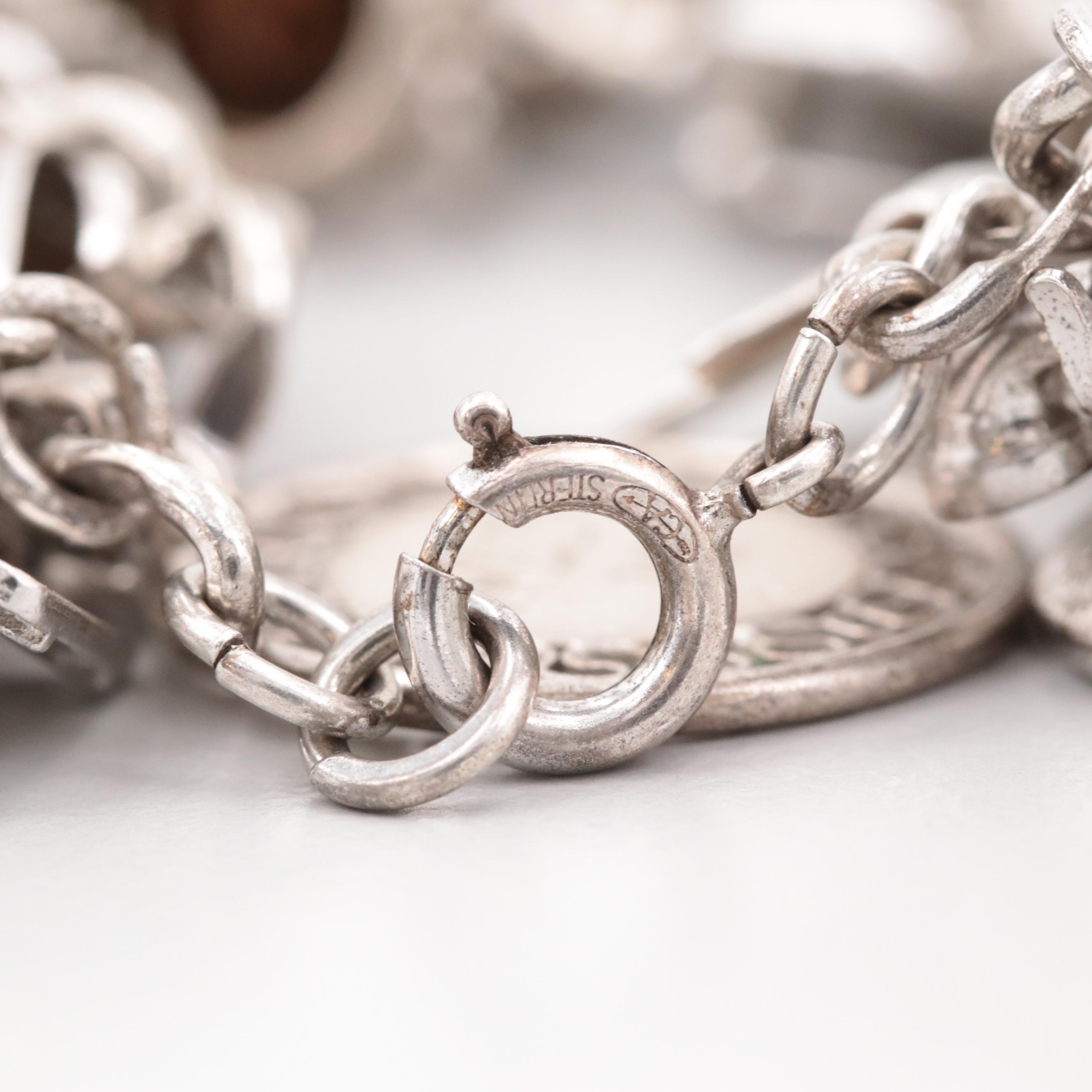 Carlart Sterling Charm Bracelet with Japanese 10-Yen and Greek 10-Lepta Coin